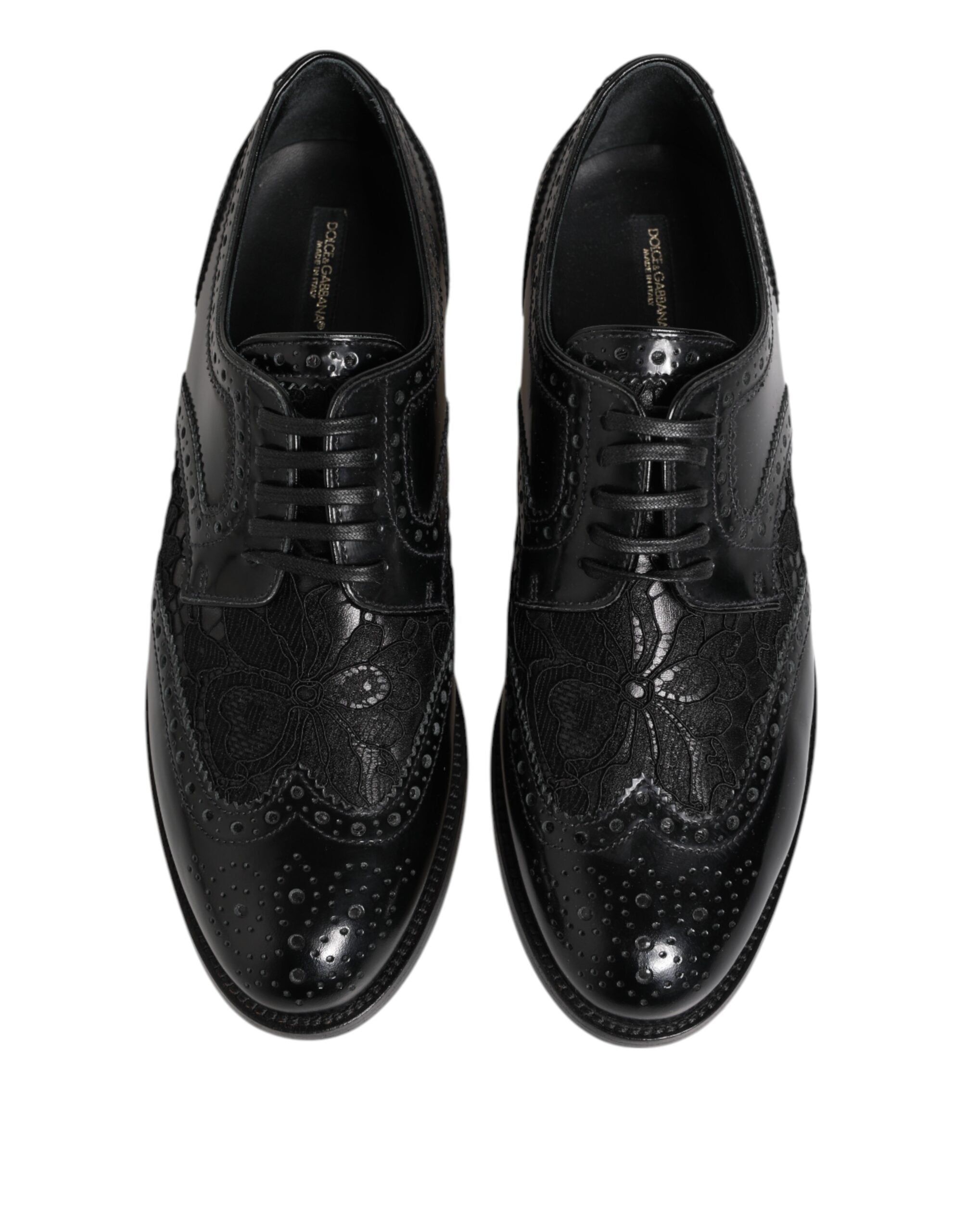 Black Leather Floral Lace Dress Formal Shoes