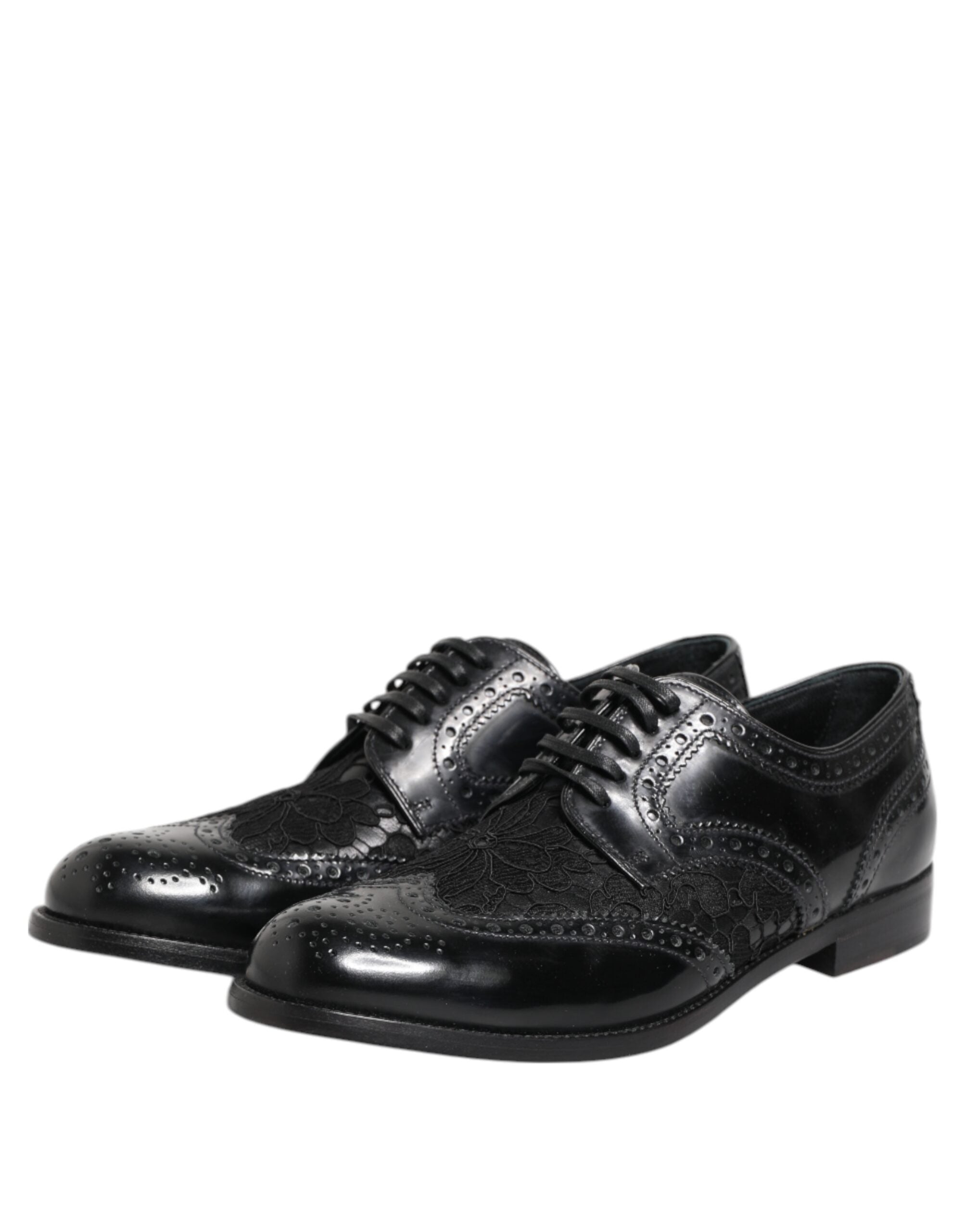 Black Leather Floral Lace Dress Formal Shoes
