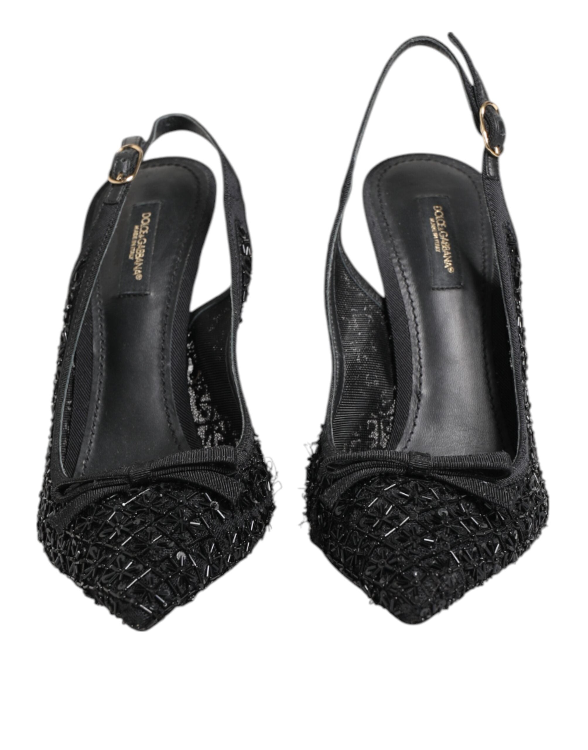 Black Tulle Ricamo Heels Slingbacks Shoes