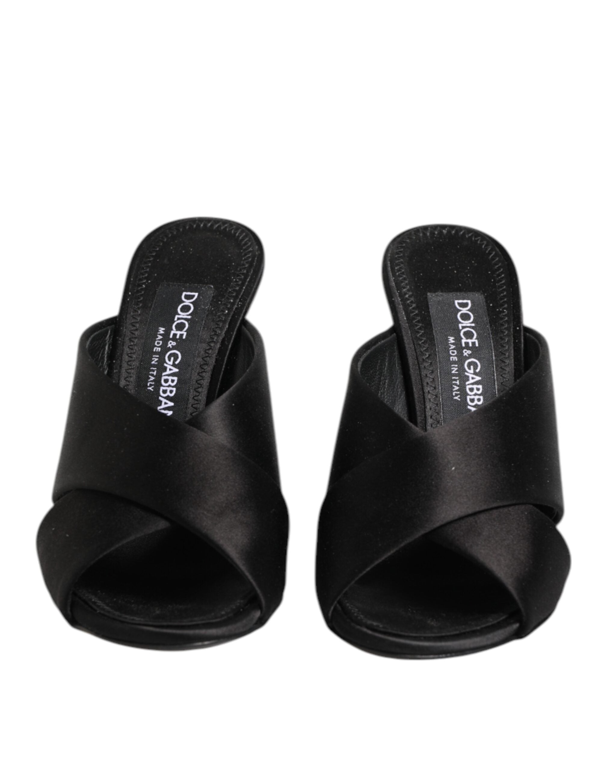 Black Logo KEIRA Satin Slides Sandals Shoes
