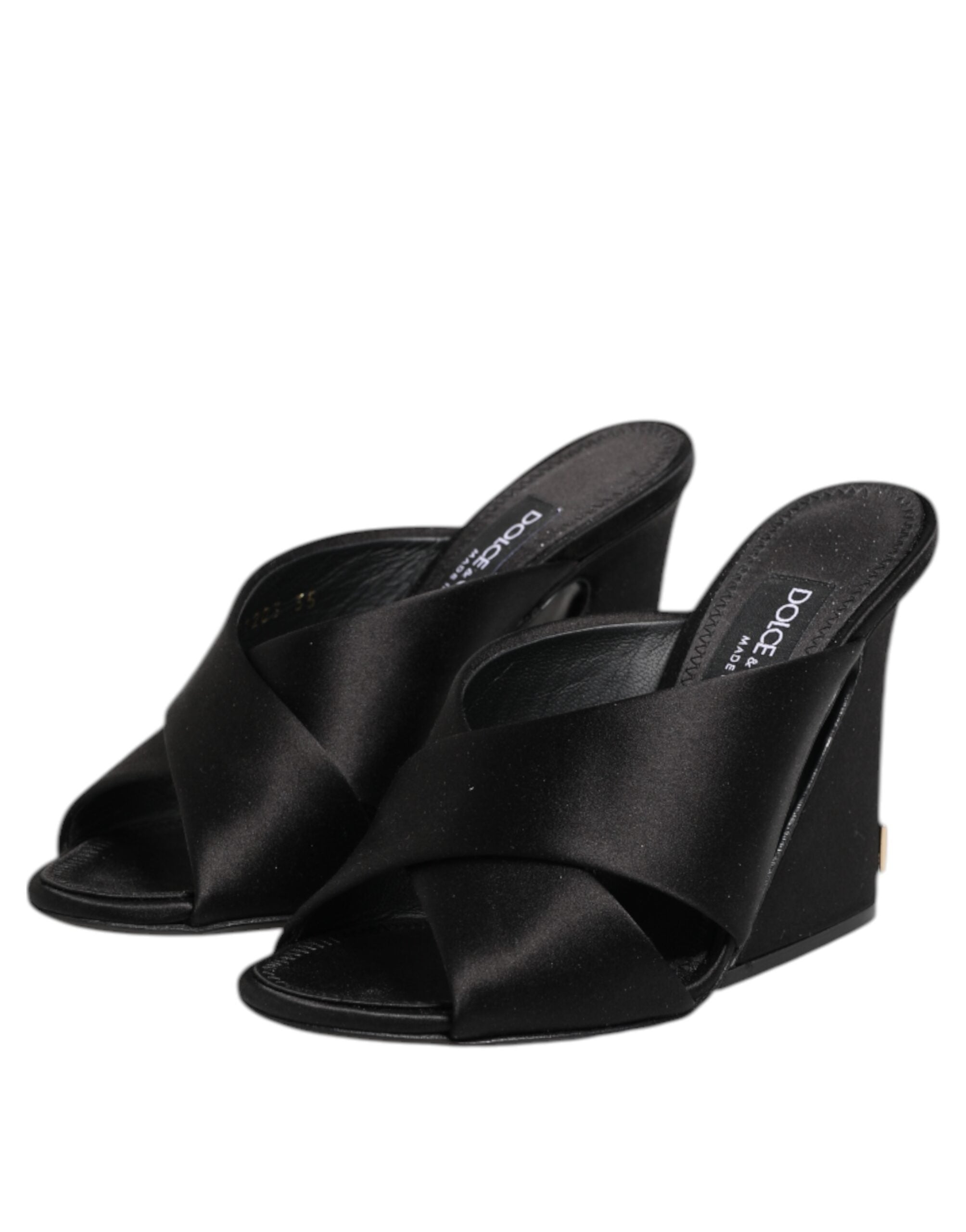 Black Logo KEIRA Satin Slides Sandals Shoes