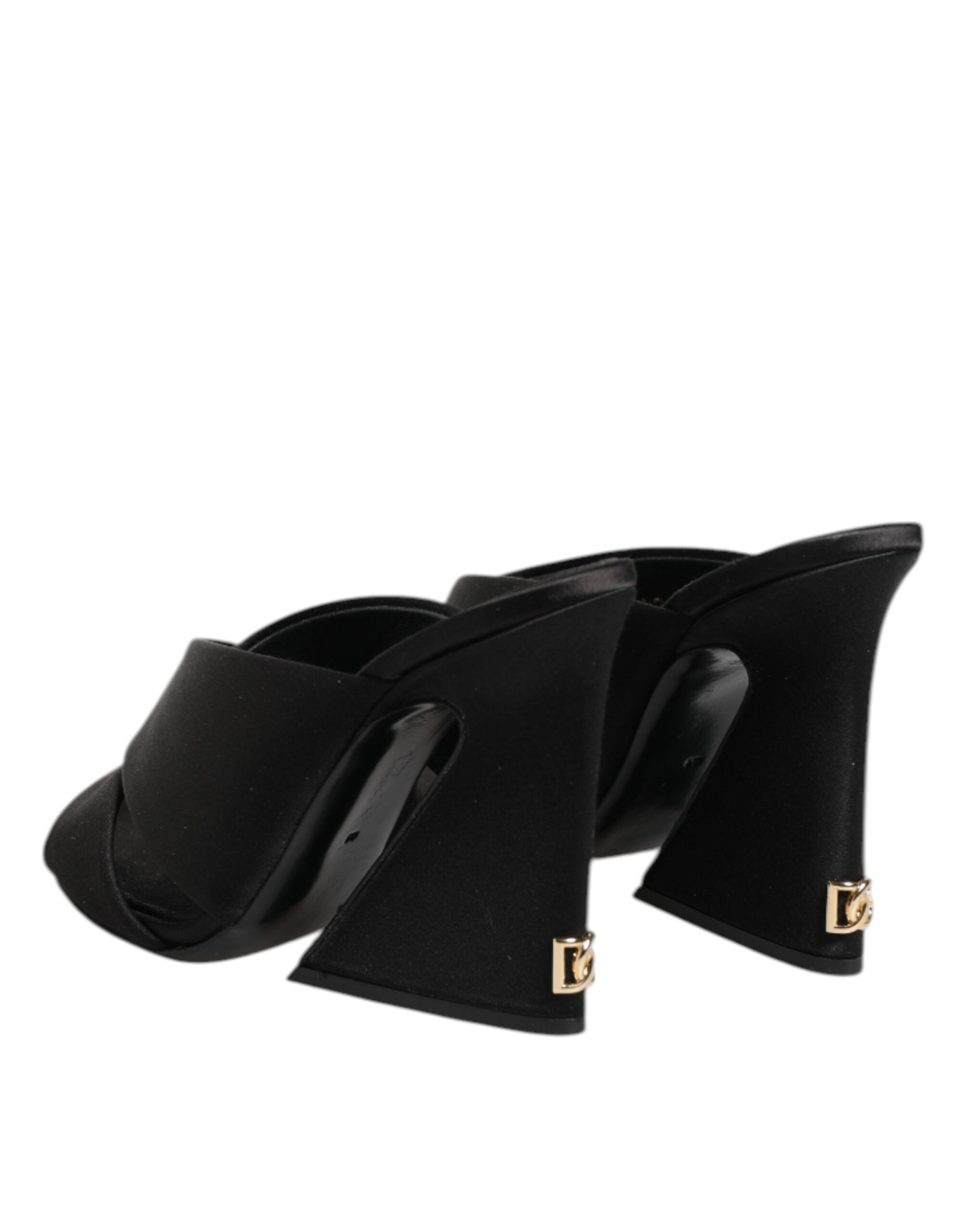 Black Logo KEIRA Satin Slides Sandals Shoes