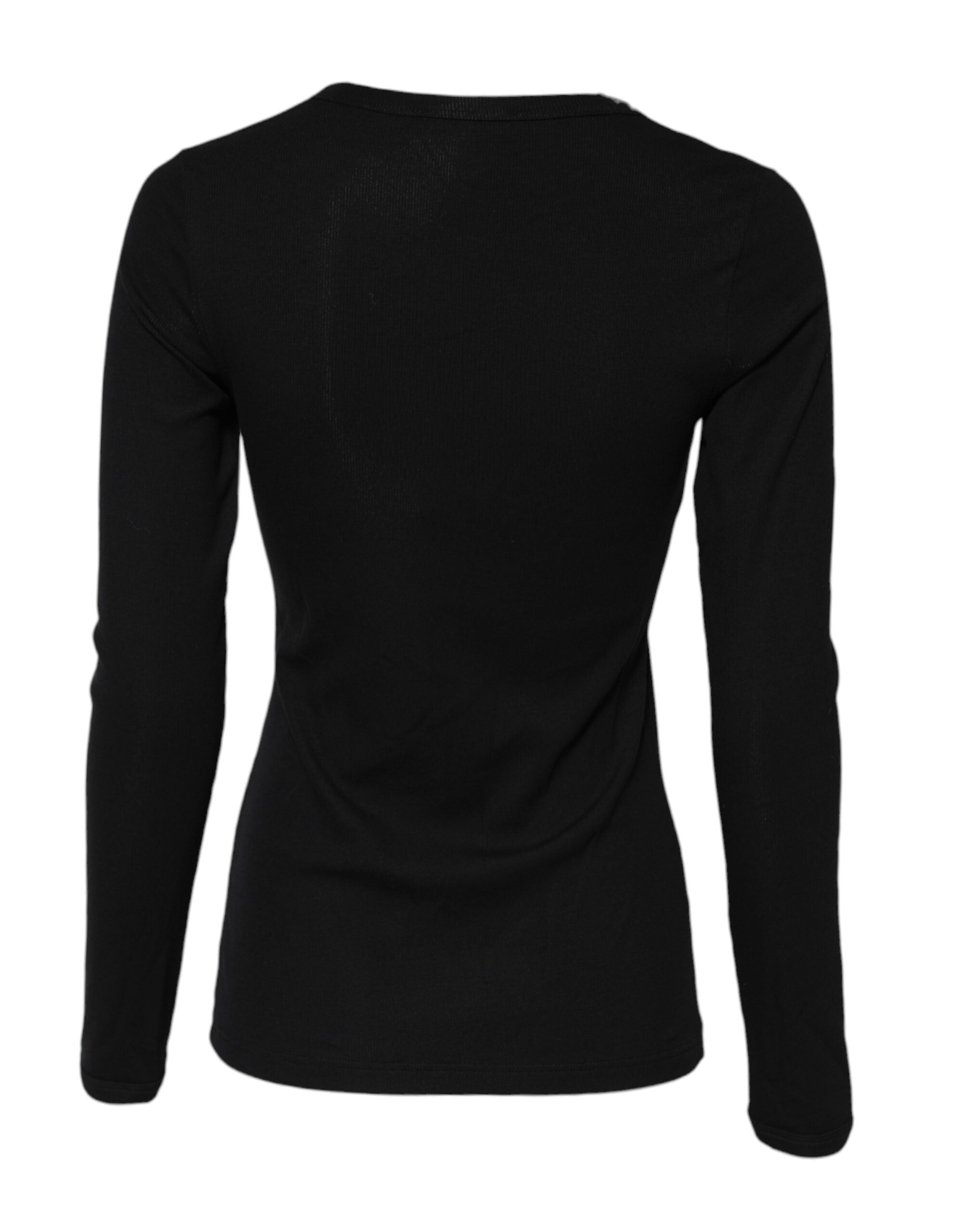 Black Cotton Knit Round Neck Long Sleeves T-shirt