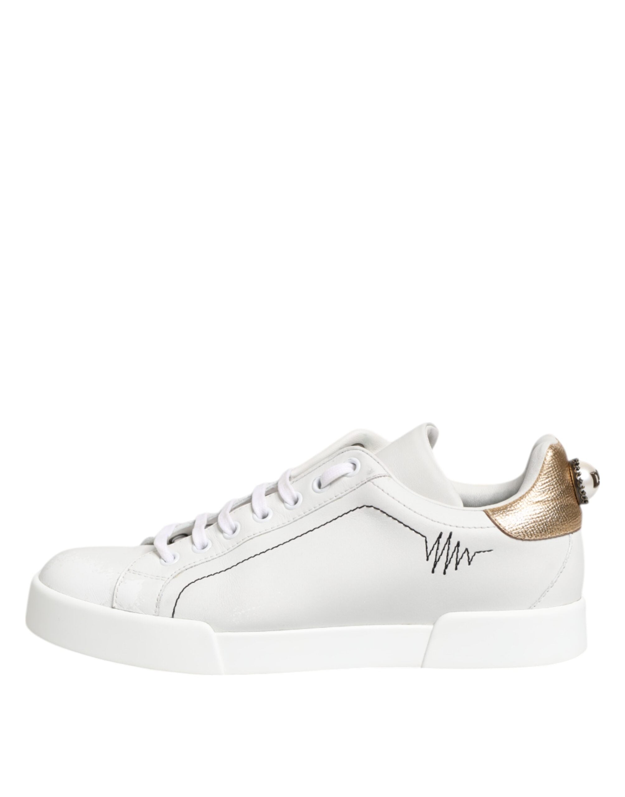 White Gold Leather Low Top Sneakers Shoes