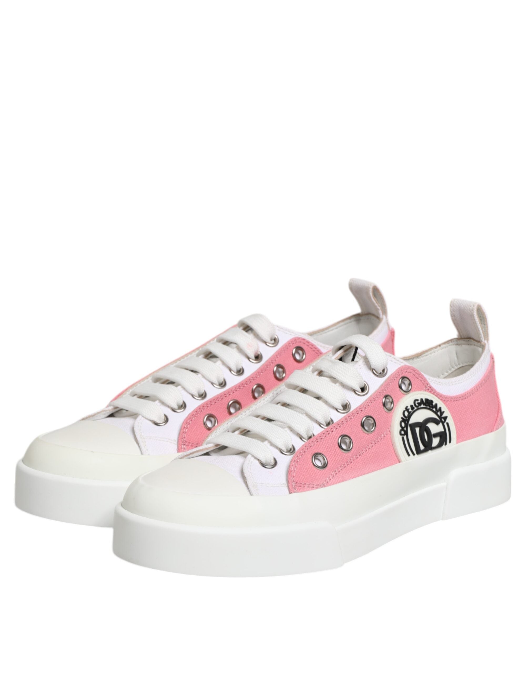White Pink Canvas Low Top Sneakers Shoes