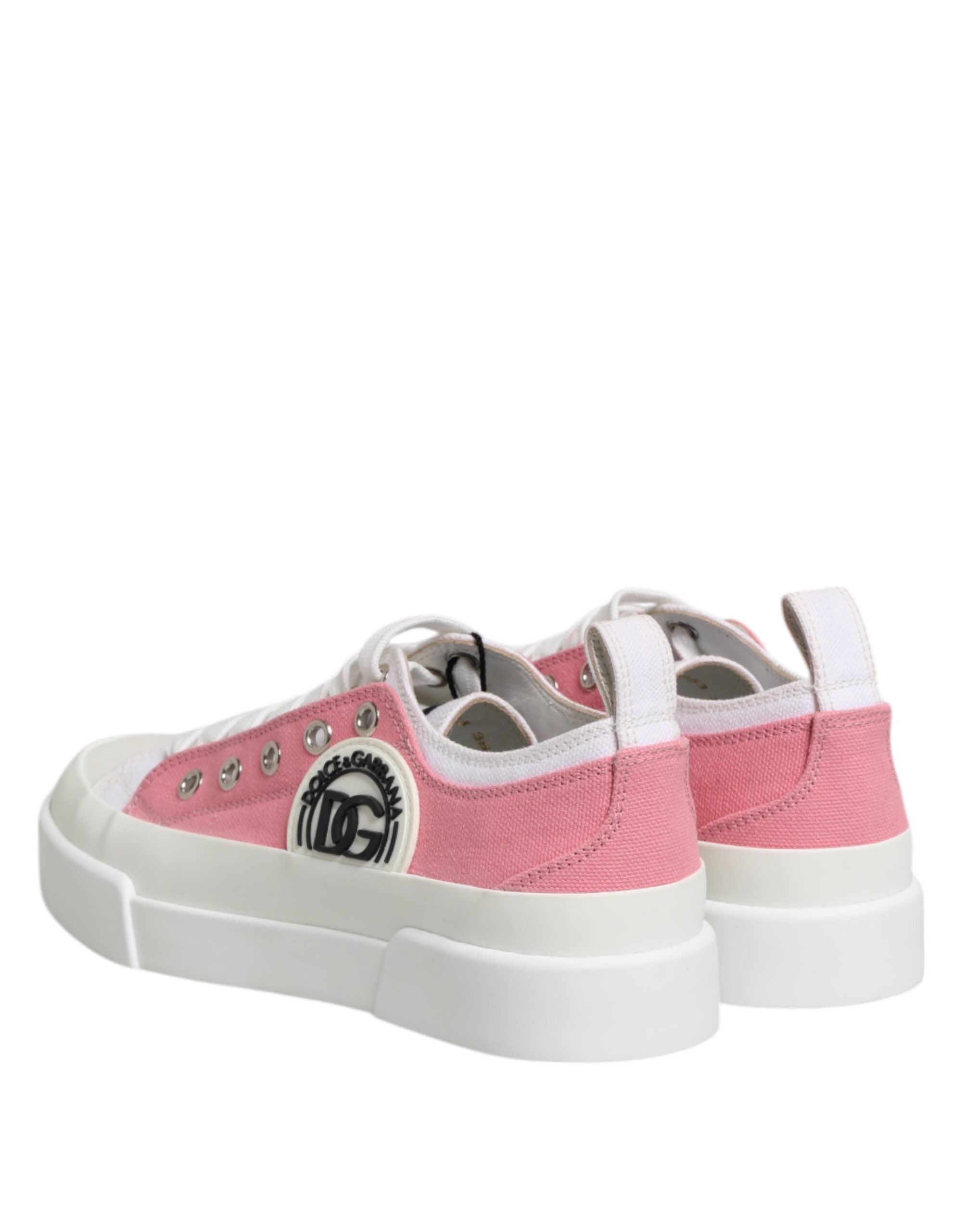 White Pink Canvas Low Top Sneakers Shoes