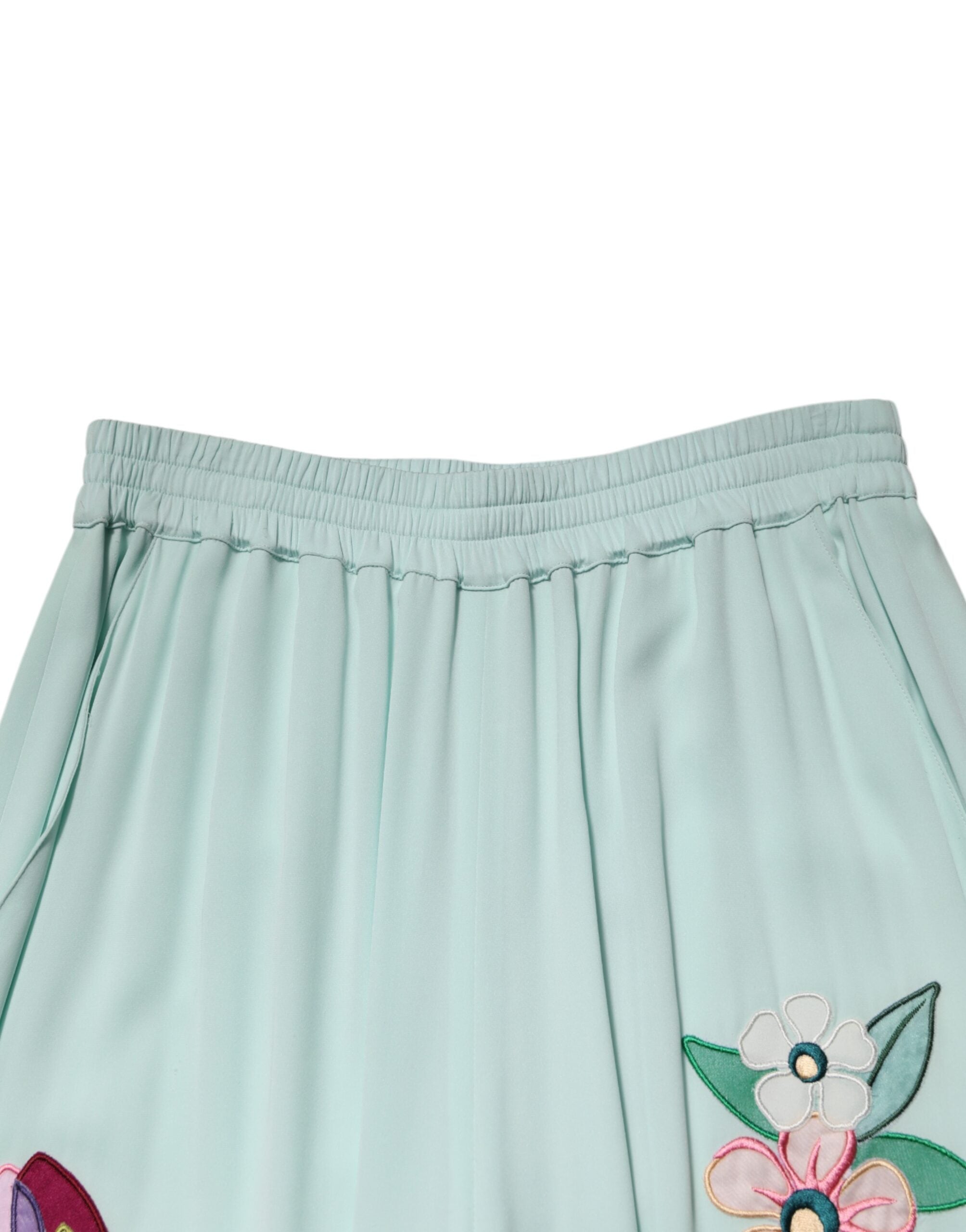 Green Floral Garterized Straight Pajama Pants