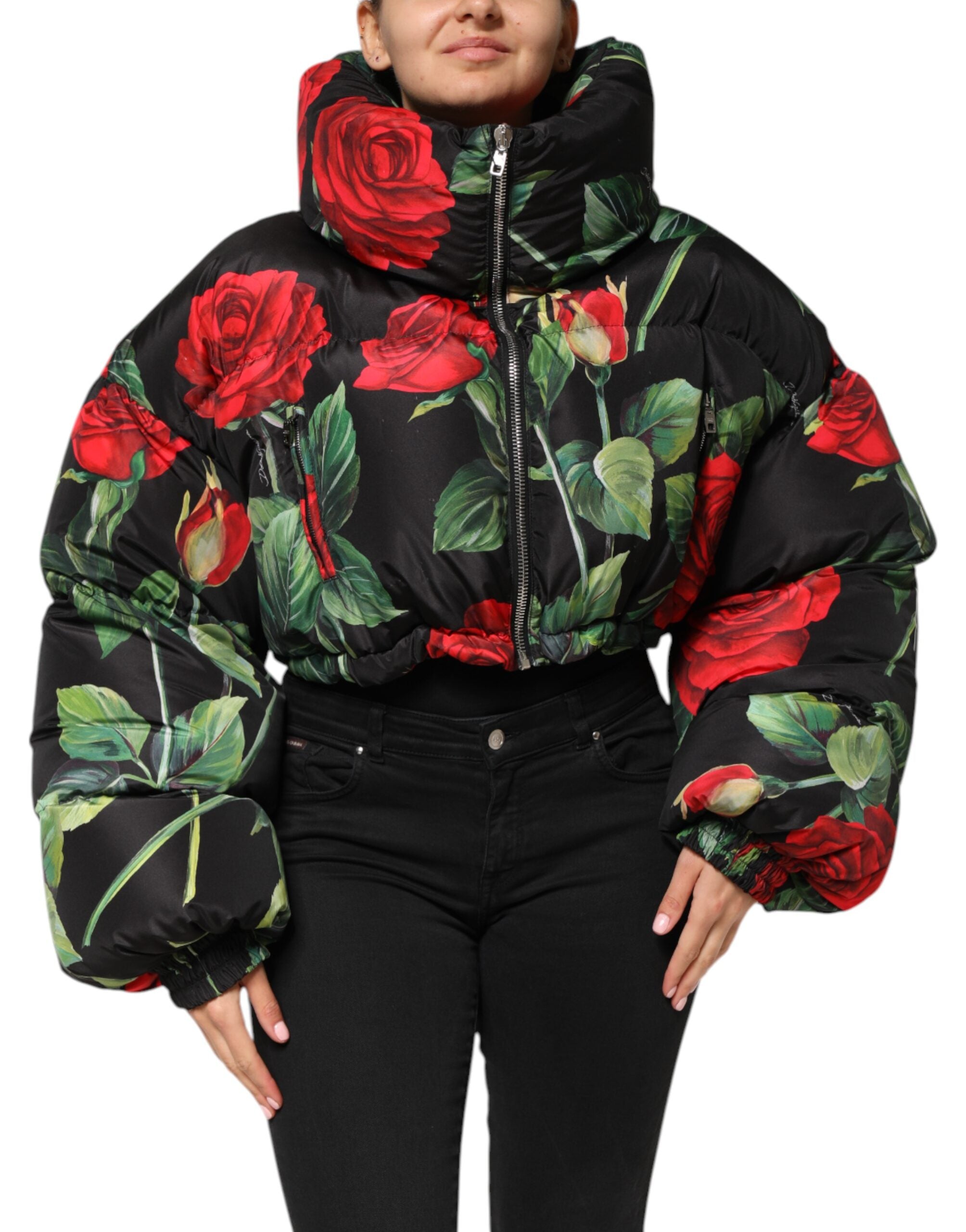 Multicolor Floral Puffer Coat Full Zip Jacket