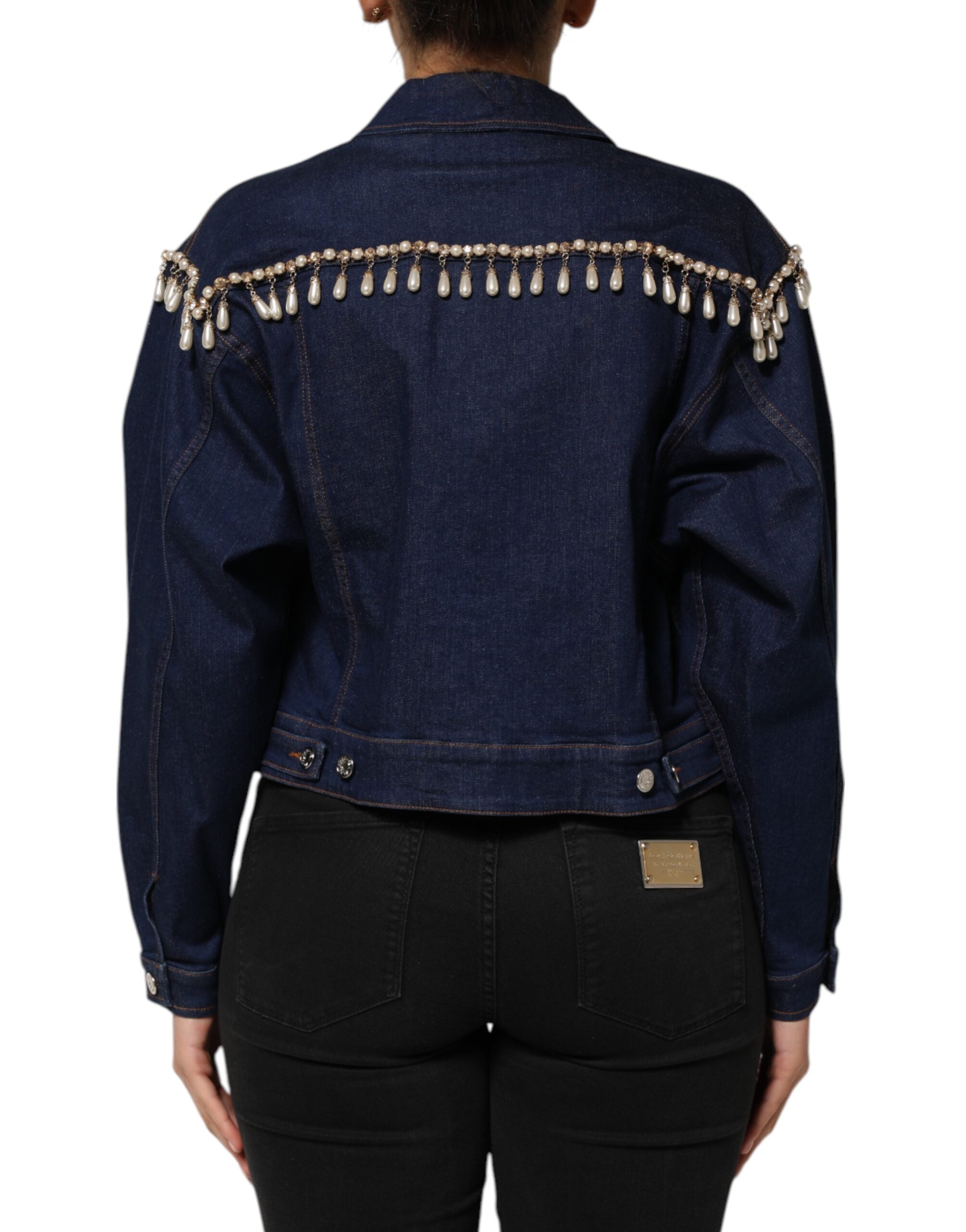 Blue Cotton Denim Crystal Embellished Jacket
