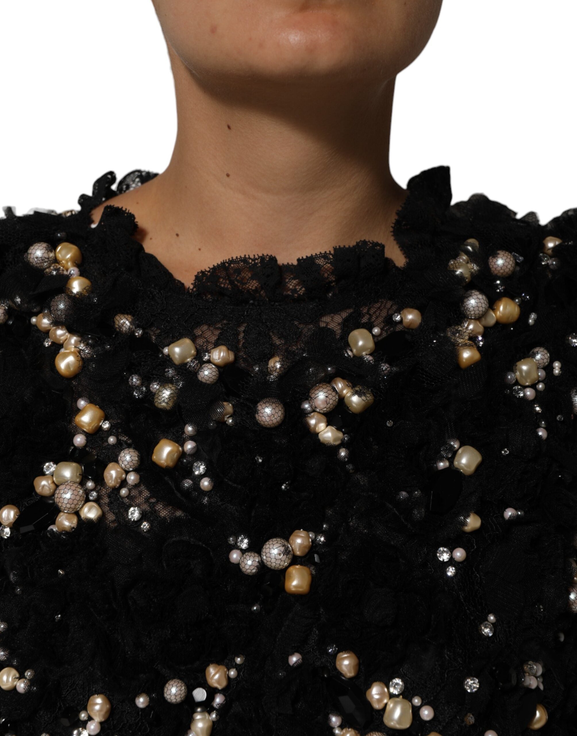 Black Viscose Pearl Embellishment Shift Dress