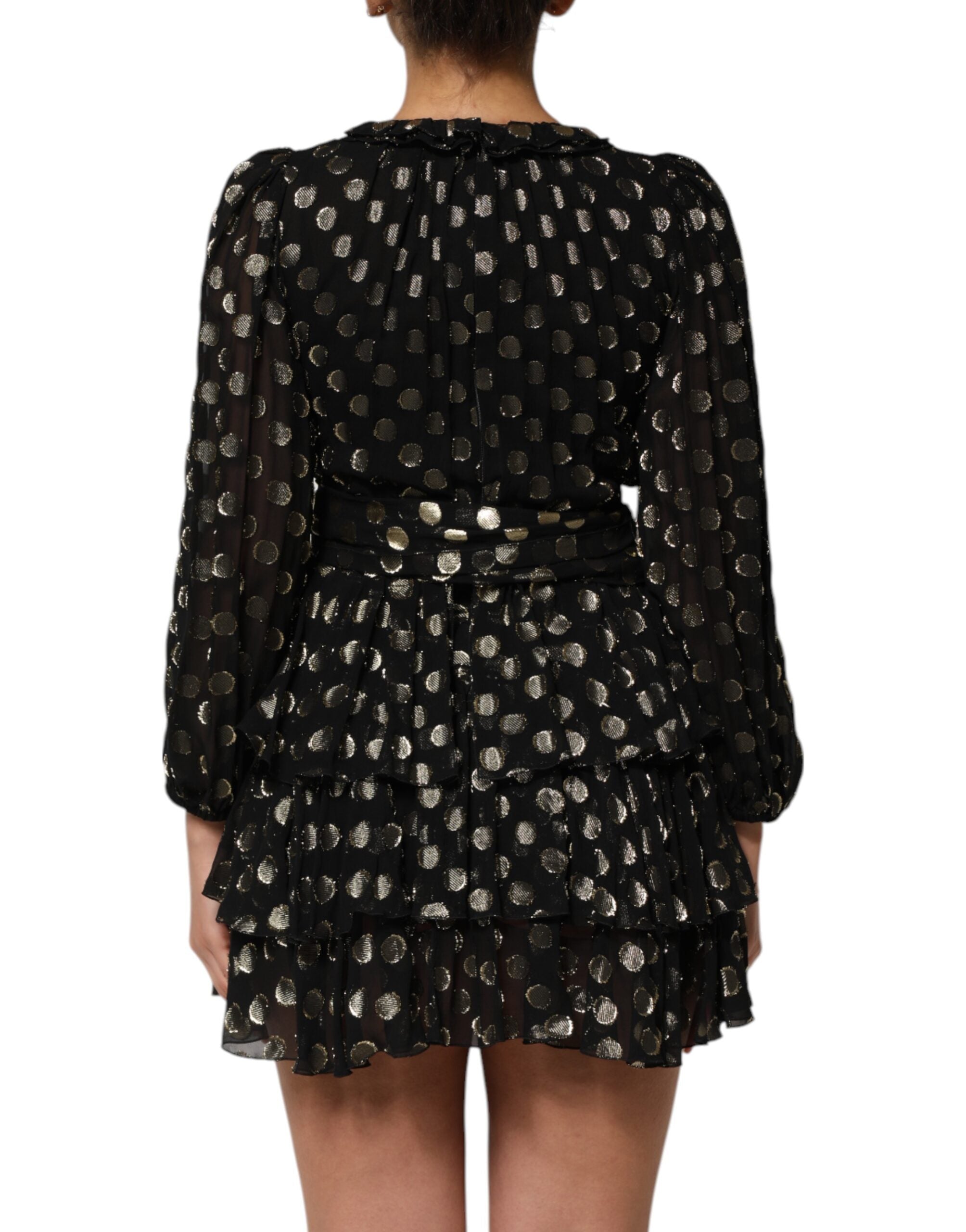 Black Gold Polka Dot Silk Brocade Mini Dress