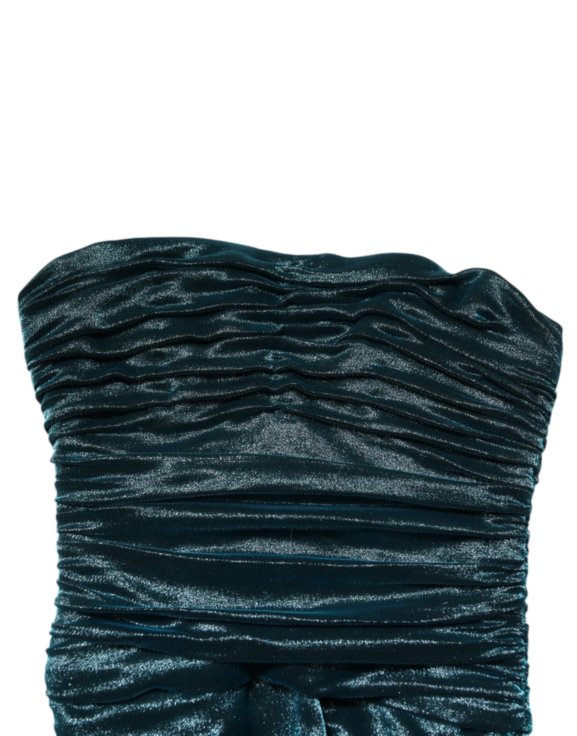 Green Silk Satin Fitted Strapless Dress