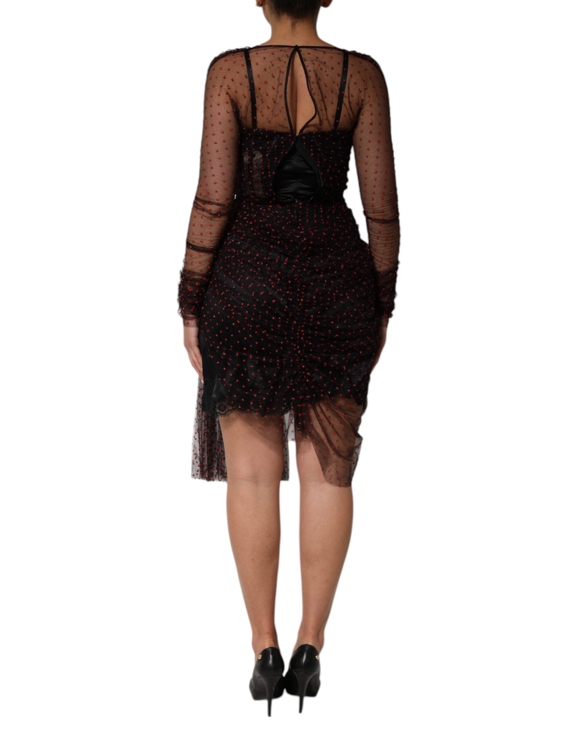 Black Lace Trim Long Sleeve Sheath Mini Dress