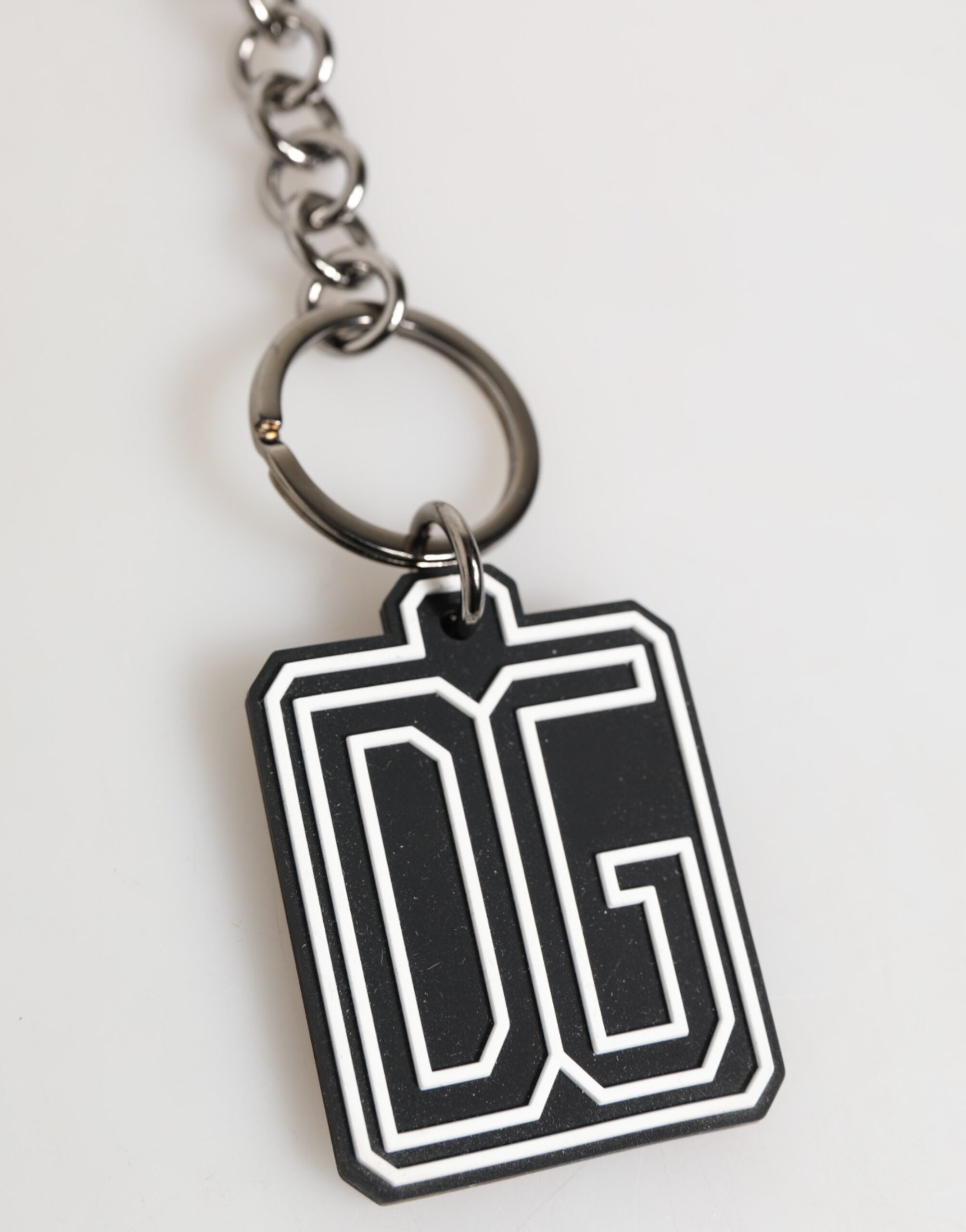 Black White DG Rubber Logo Silver Men Keychain Keyring