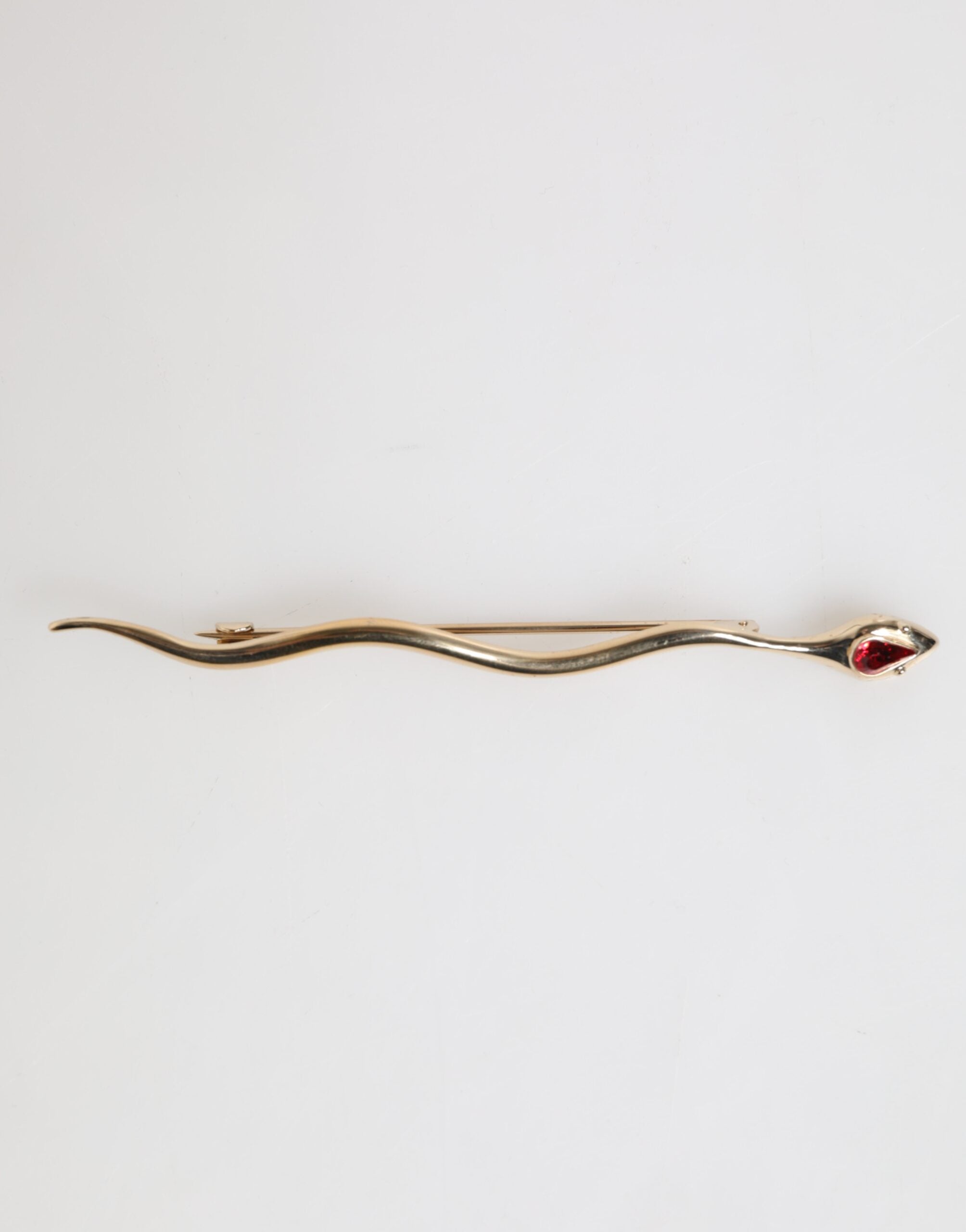 Gold Brass Red Crystal Spilla Serpente Mens Brooch Pin