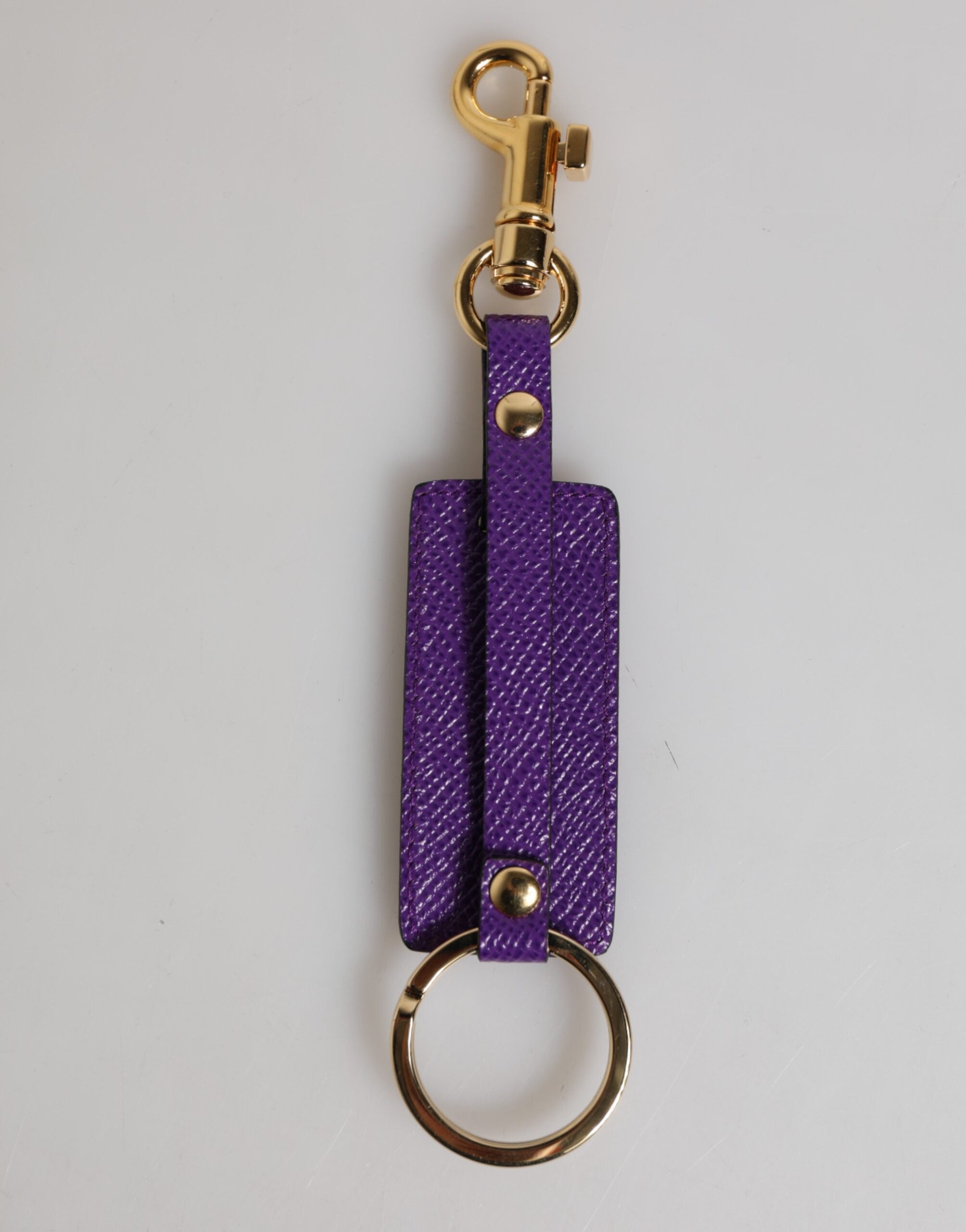 Purple DG Logo Leather Gold Tone Metal Keyring Keychain
