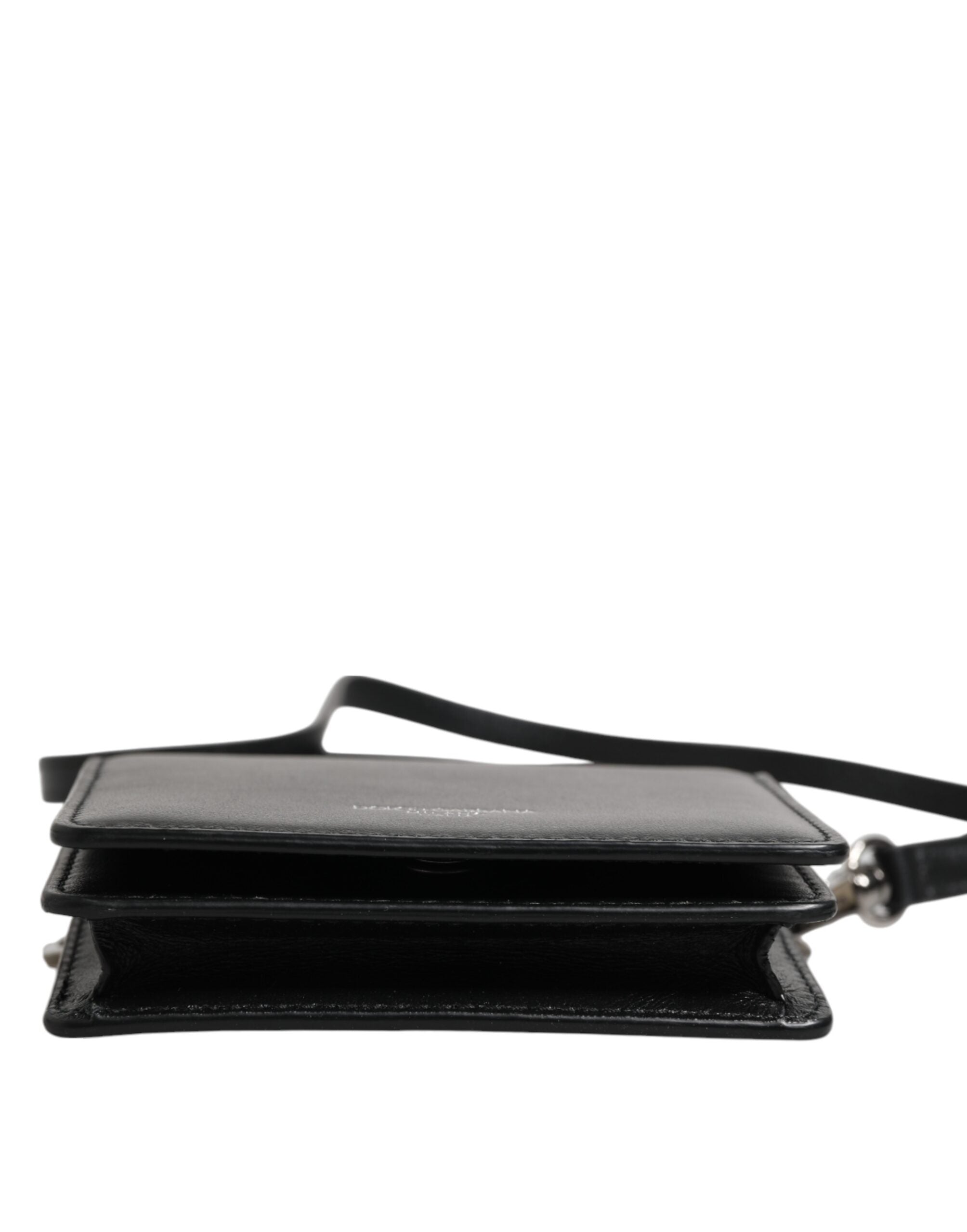 Black Leather Bifold Card Holder Crossbody Men Borse Bag