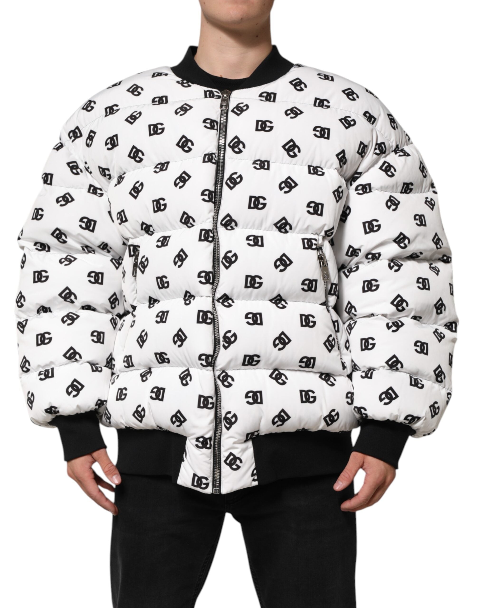 White DG Monogram Full Zip Quilted Jacket