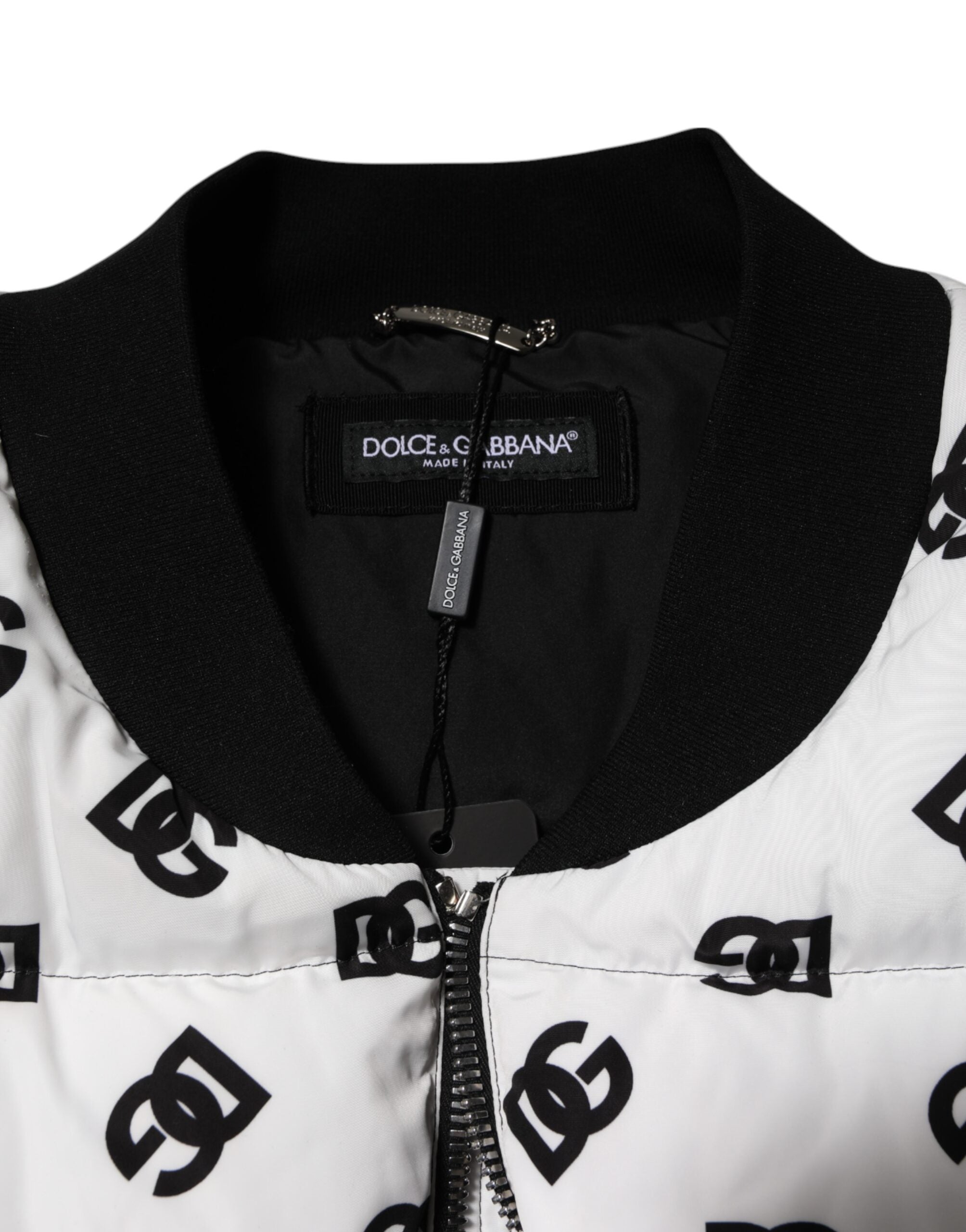 White DG Monogram Full Zip Quilted Jacket
