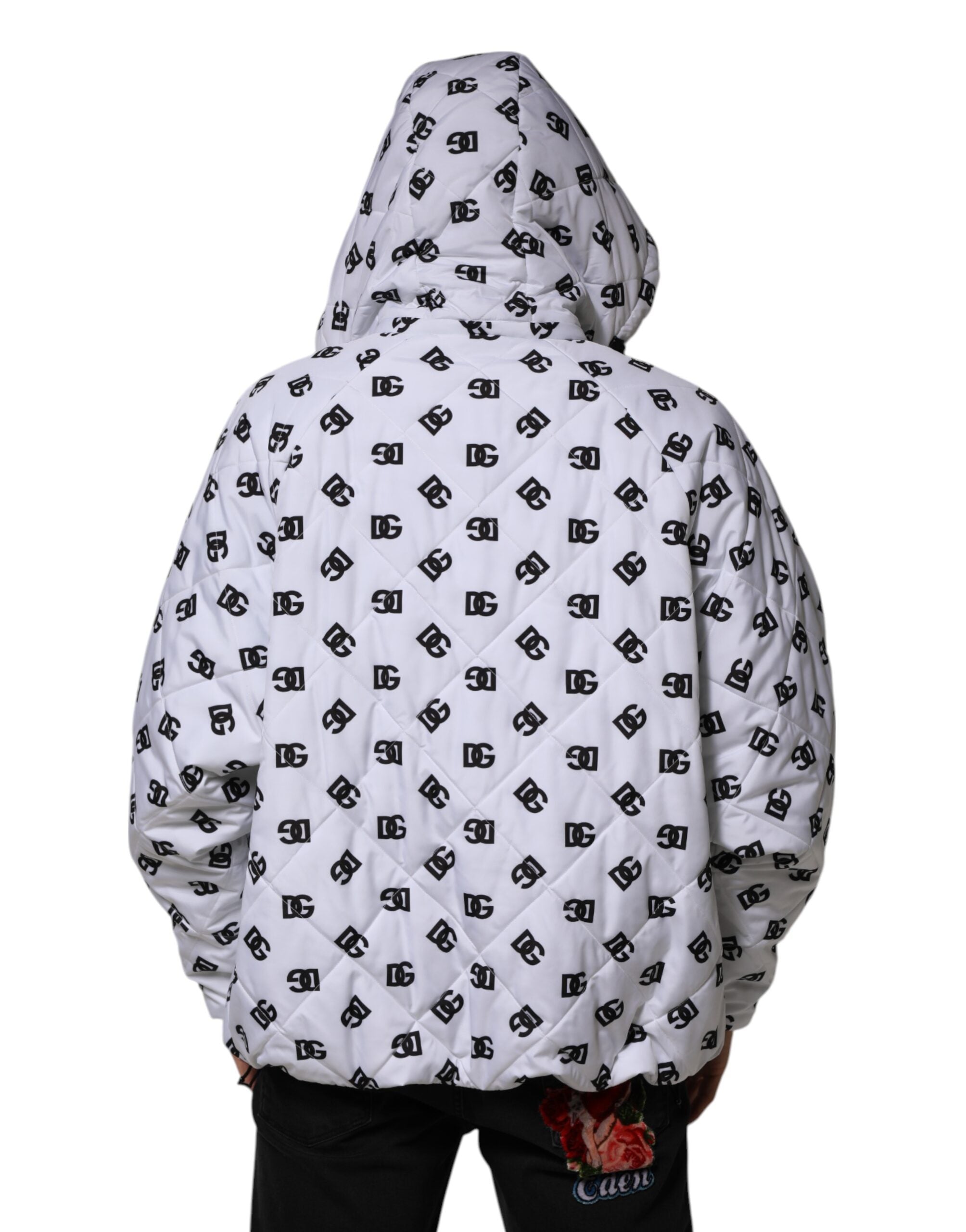 White DG Monogram Hooded Quilted Jacket