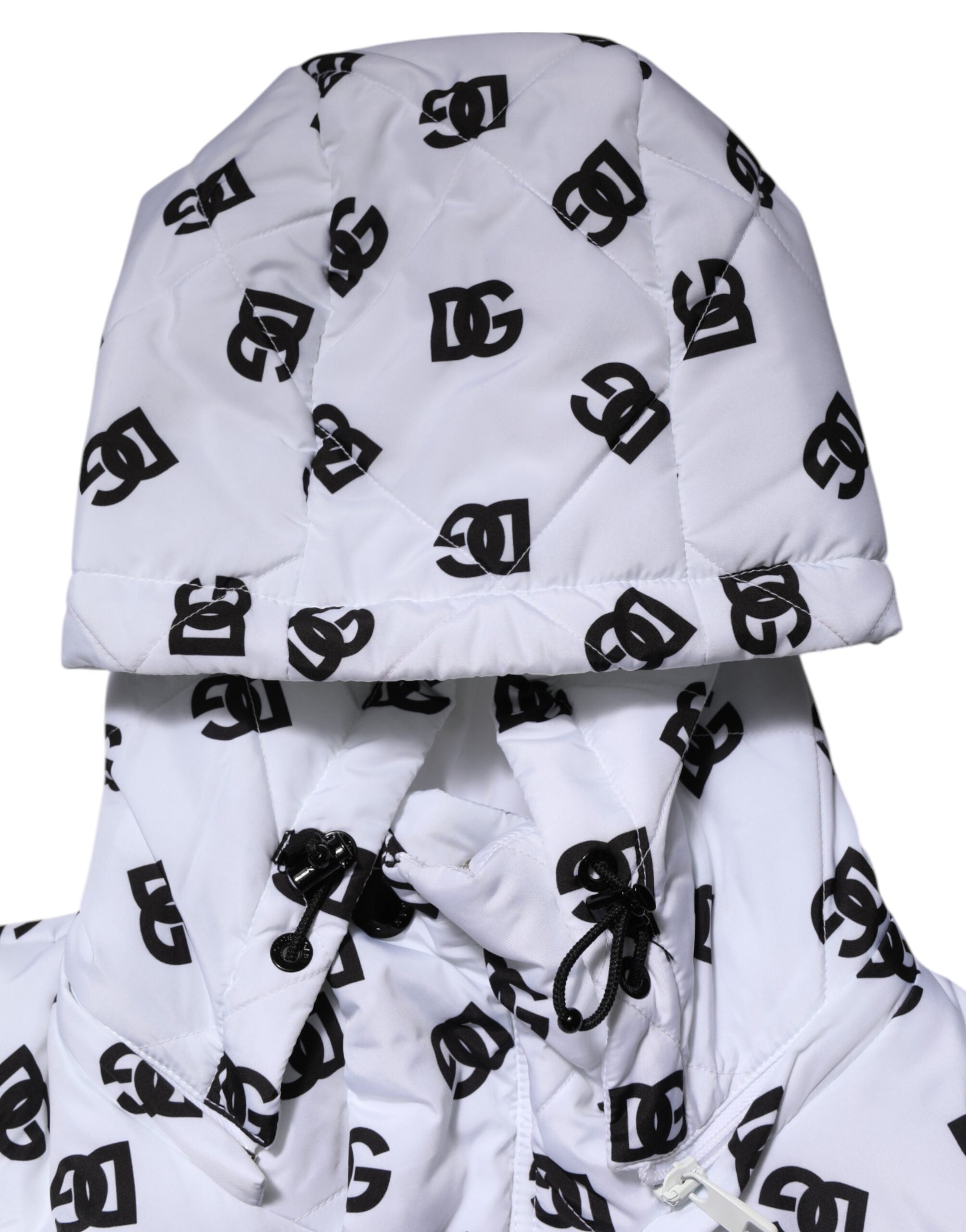White DG Monogram Hooded Quilted Jacket