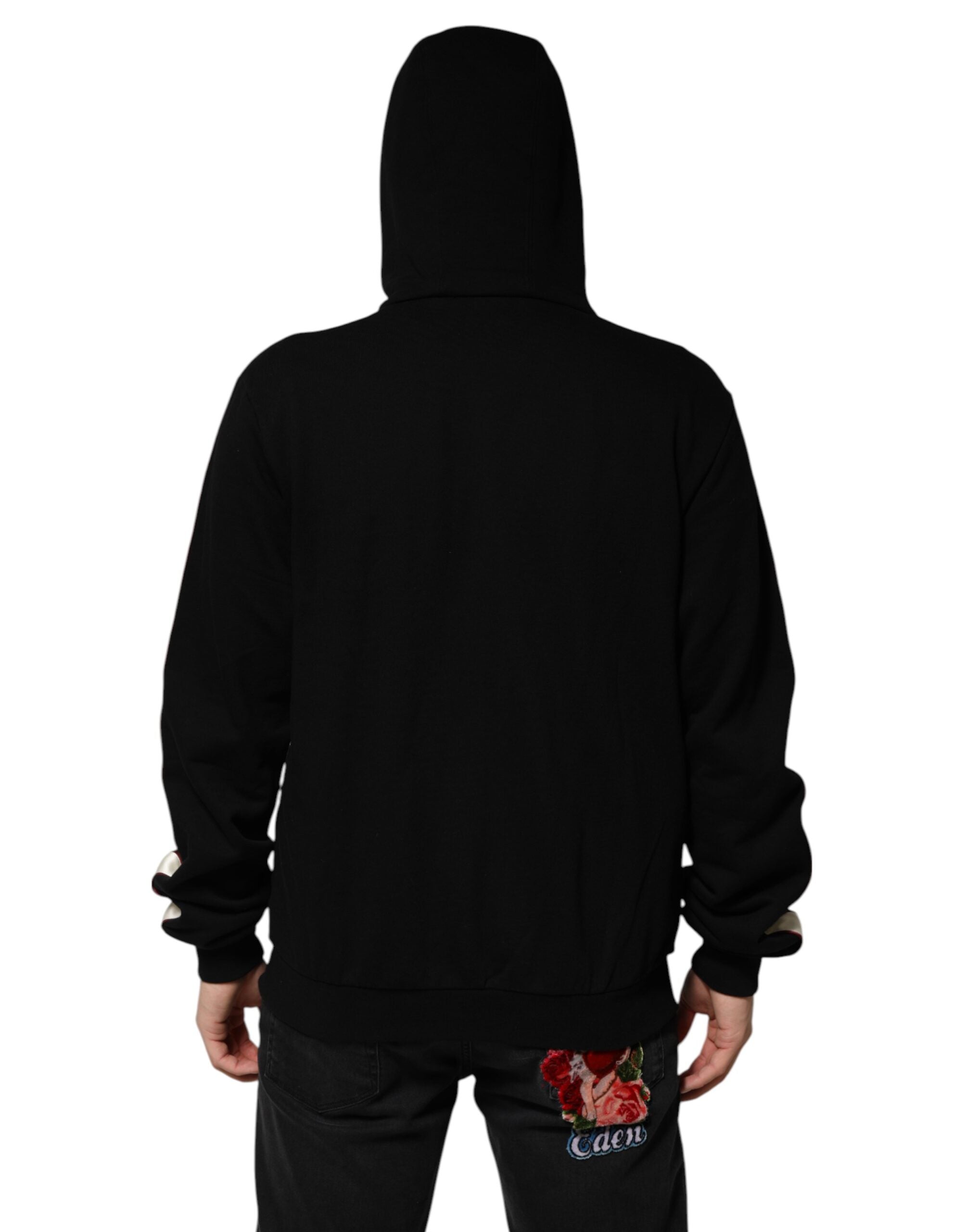 Black Cotton Plaque Track Cardigan Sweater