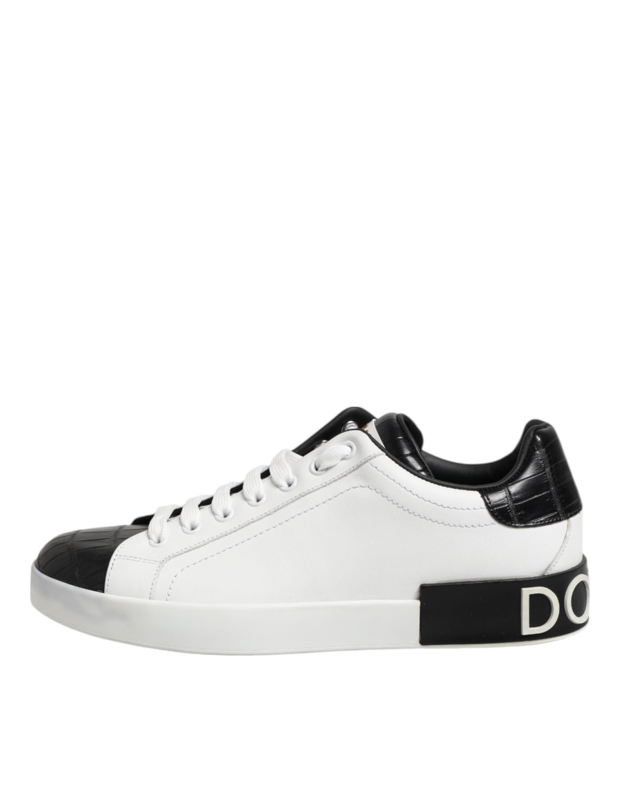 White Black Leather Portofino Sneaker Shoes
