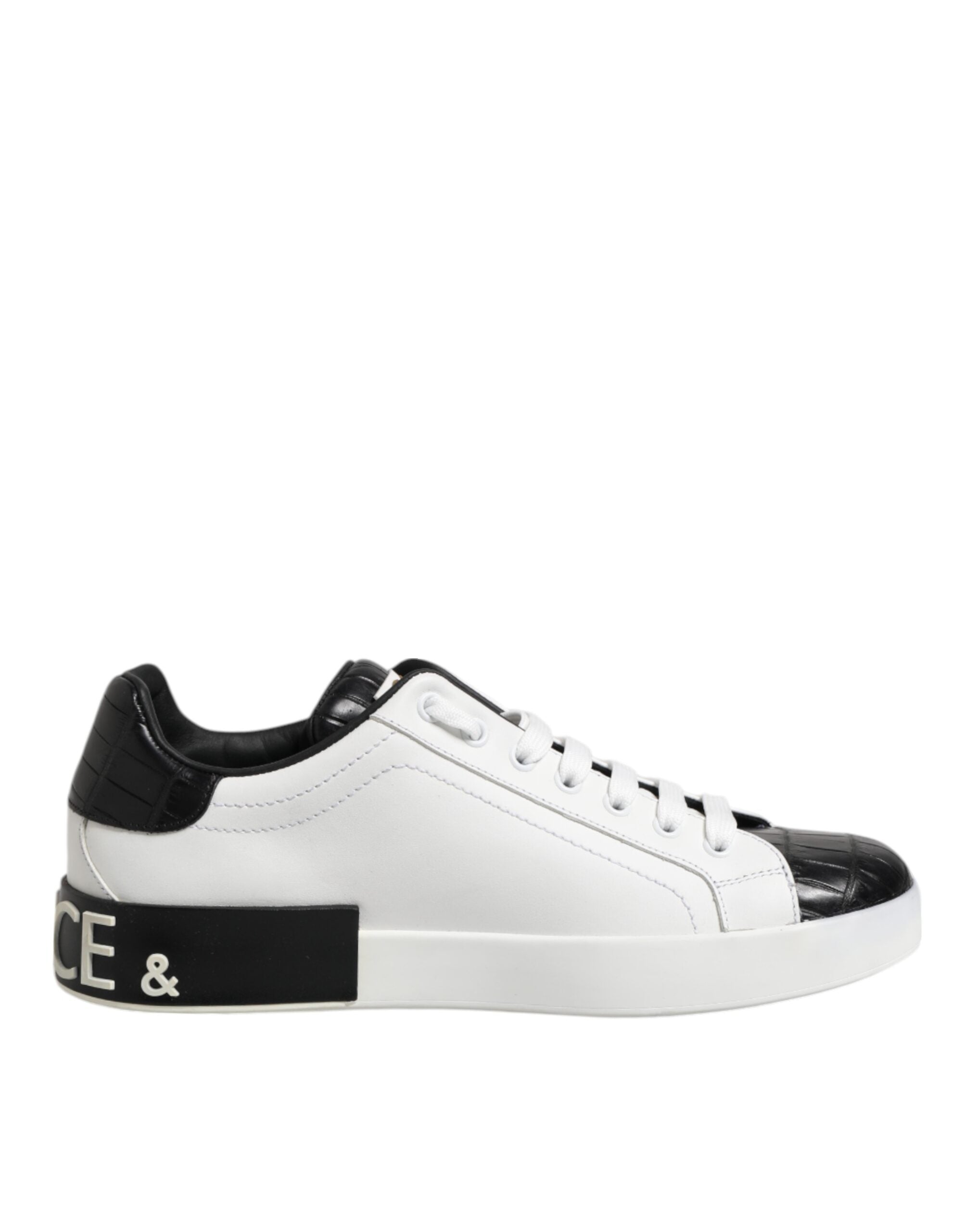 White Black Leather Portofino Sneaker Shoes