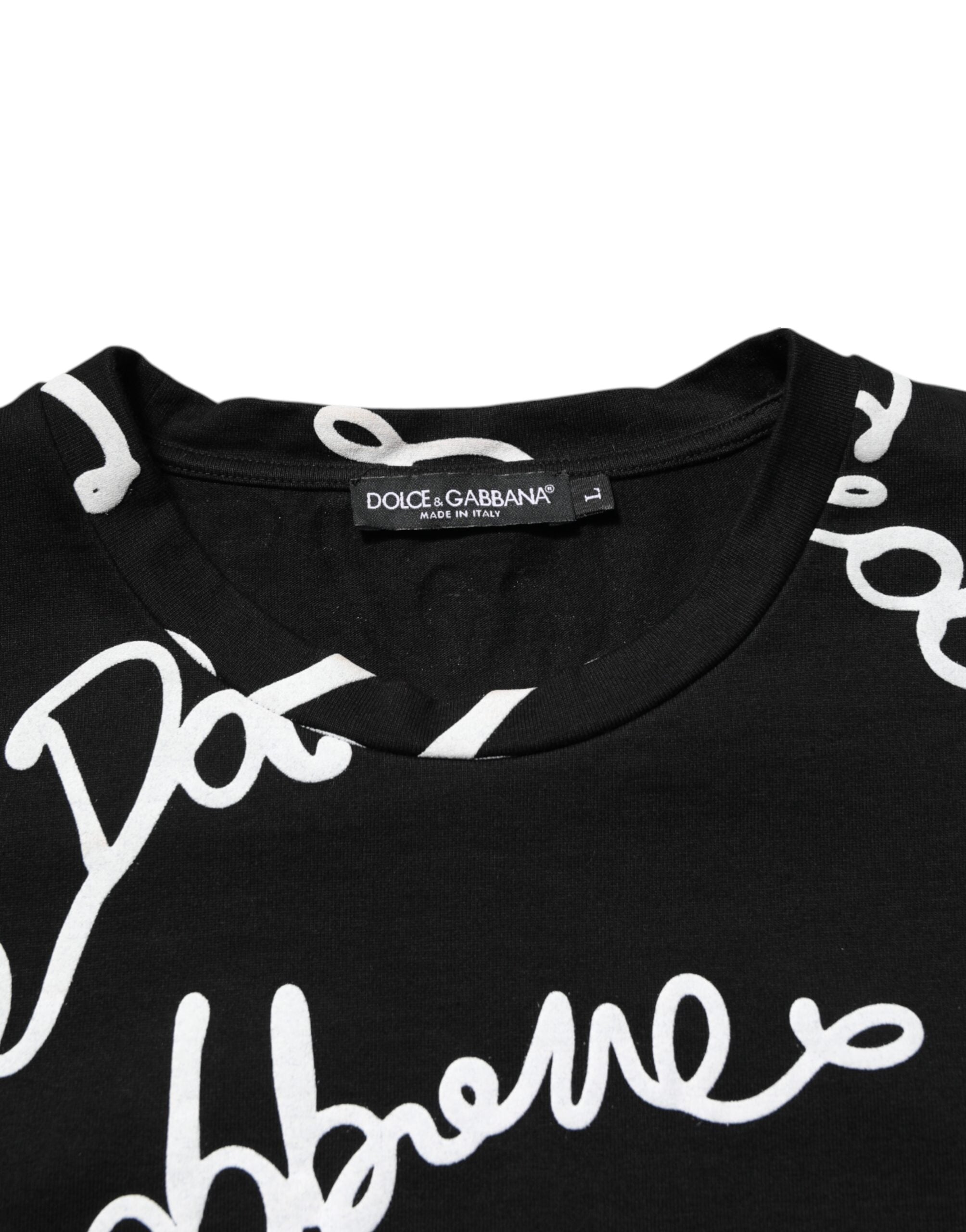Black Logo Print Cotton Crew Neck  T-shirt