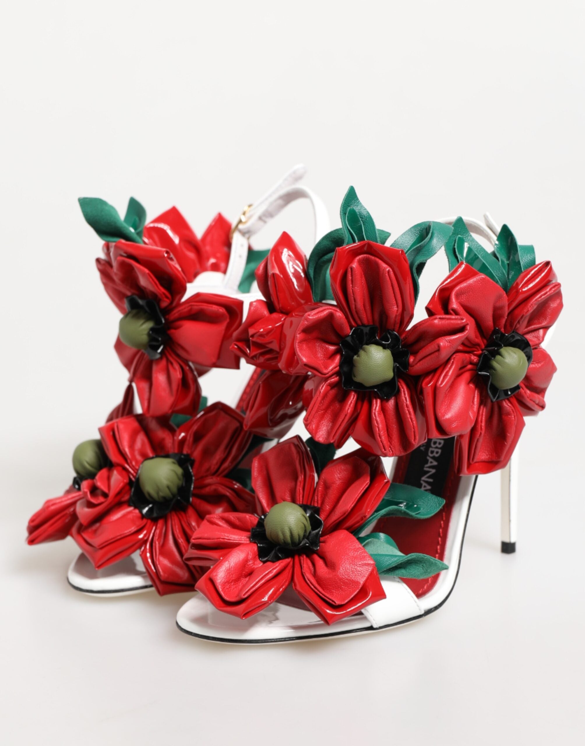 White Red Floral Detailing Sandals Shoes