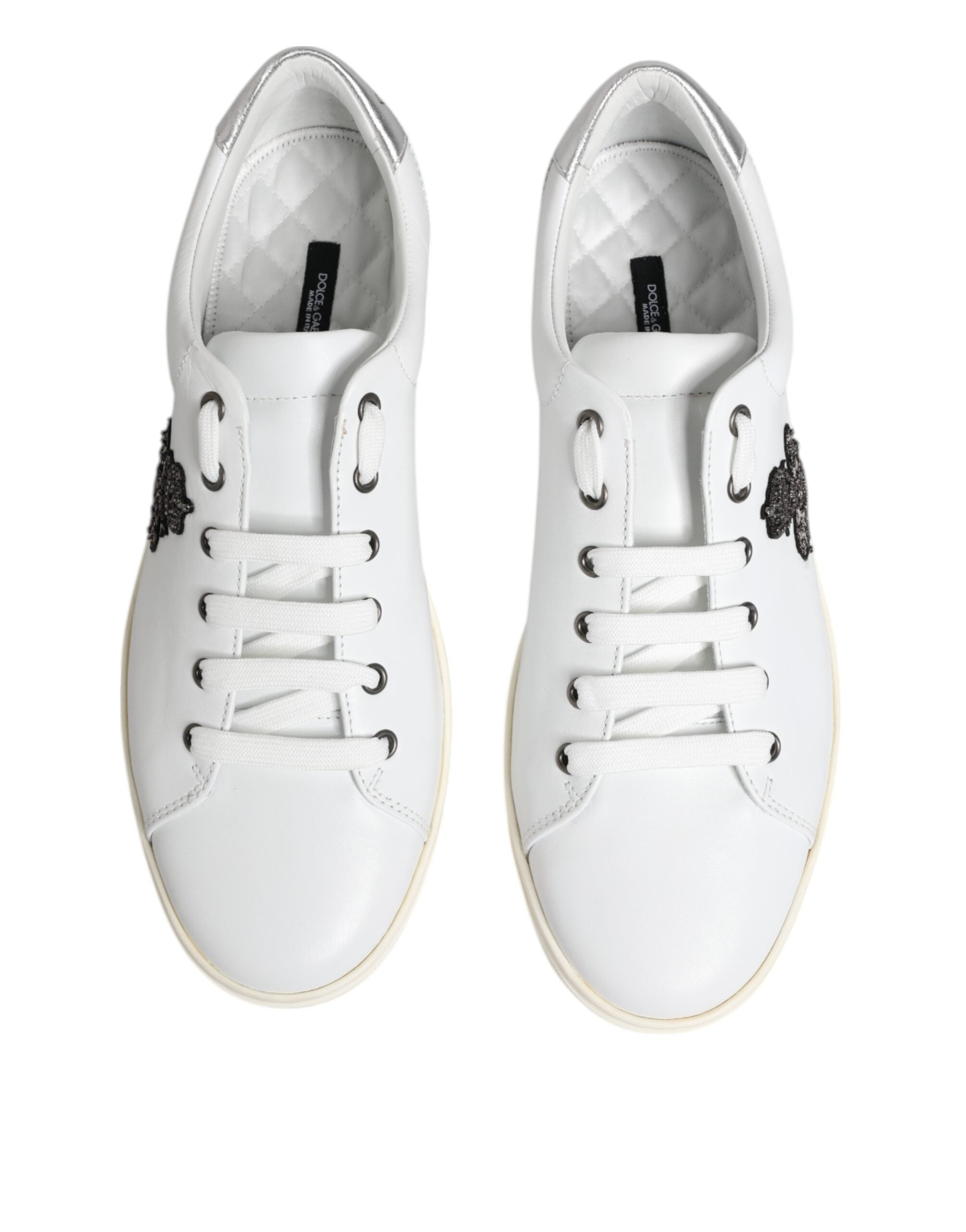 White Crown Bee Leather Low Top Sneakers Shoes