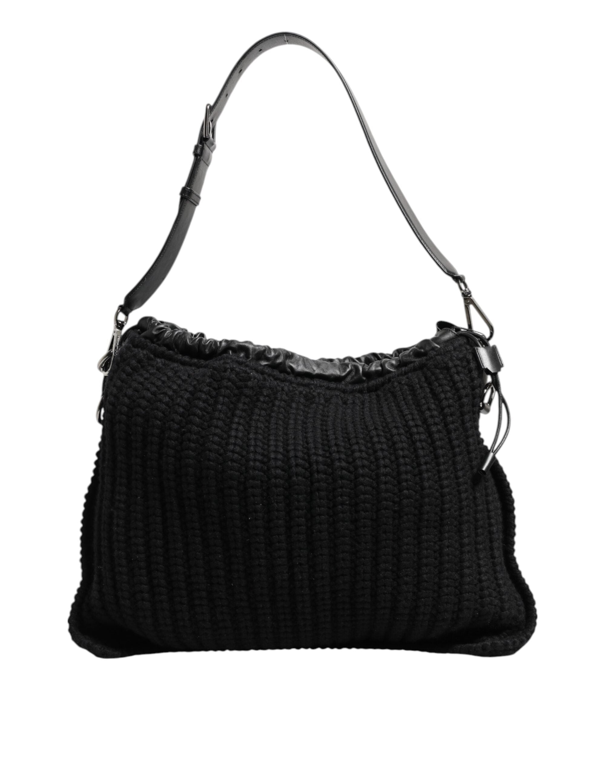 Black Cashmere Knitted Leather Shoulder Women Borse Bag