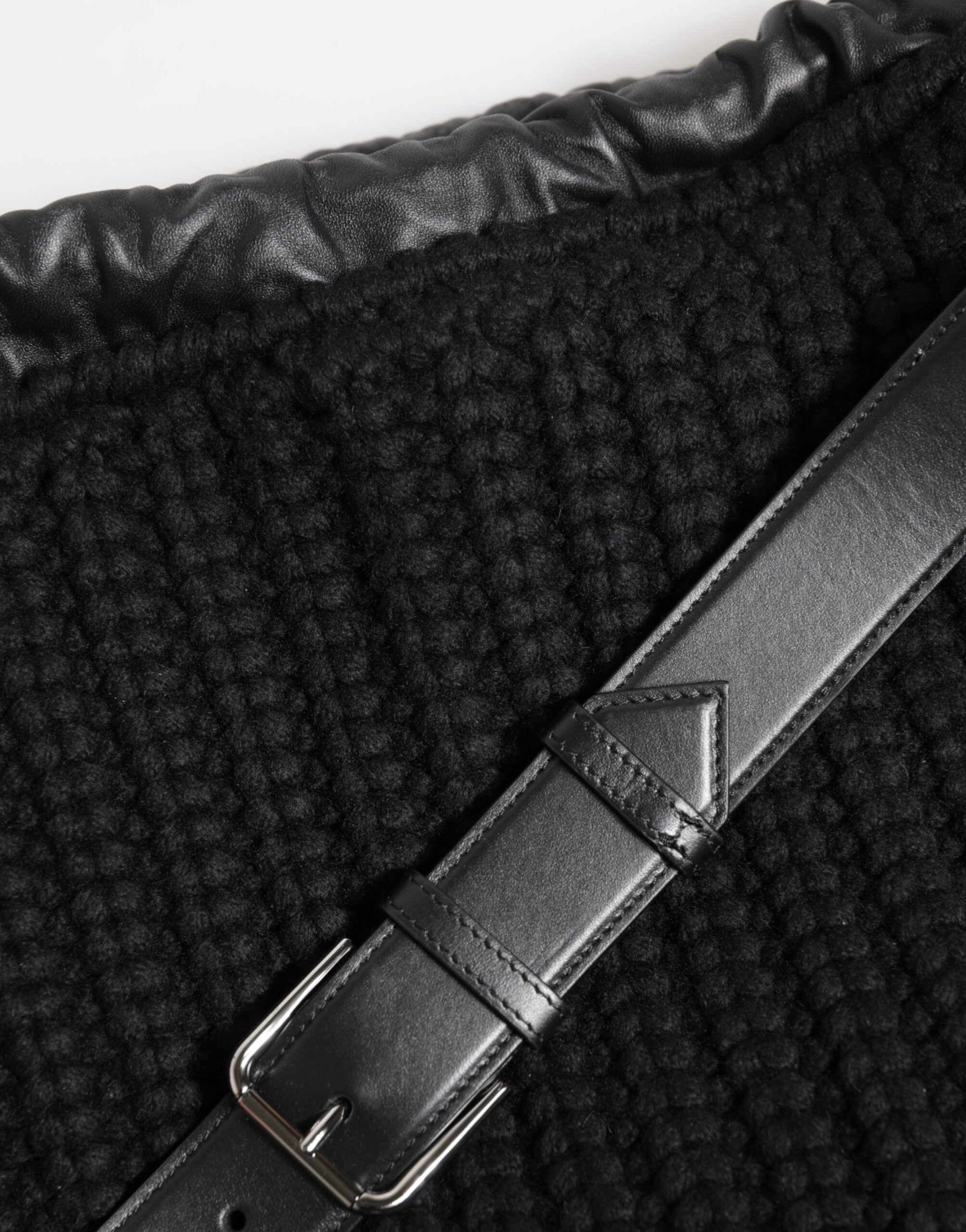 Black Cashmere Knitted Leather Shoulder Women Borse Bag