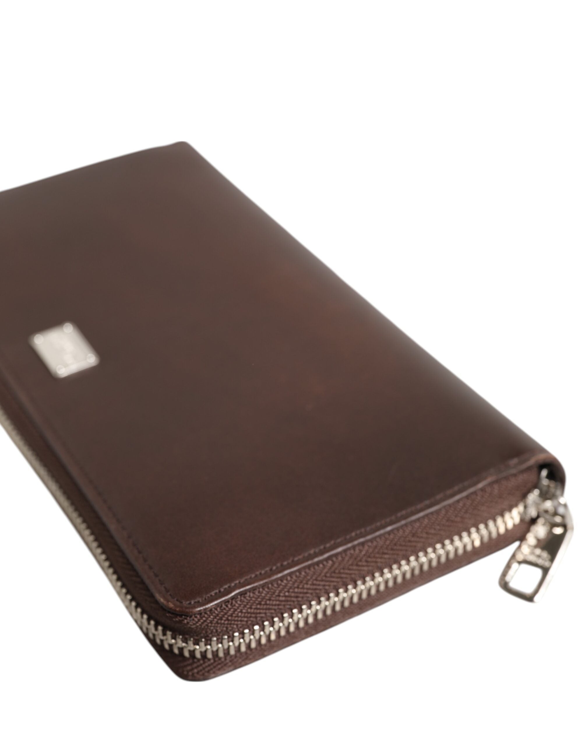 Brown Calfskin Leather Logo Zip Around Continental Wallet