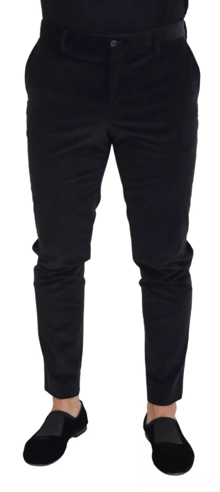 Black Stretch Cotton Slim Trousers Chino Pants