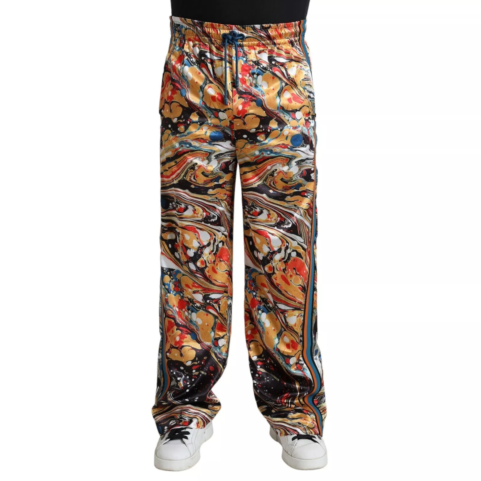 Multicolor Marble Print Satin Trouser Pants
