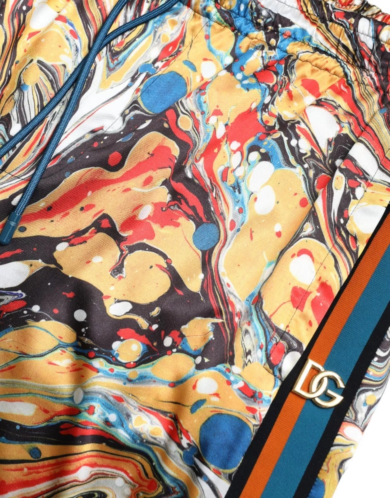 Multicolor Marble Print Satin Trouser Pants