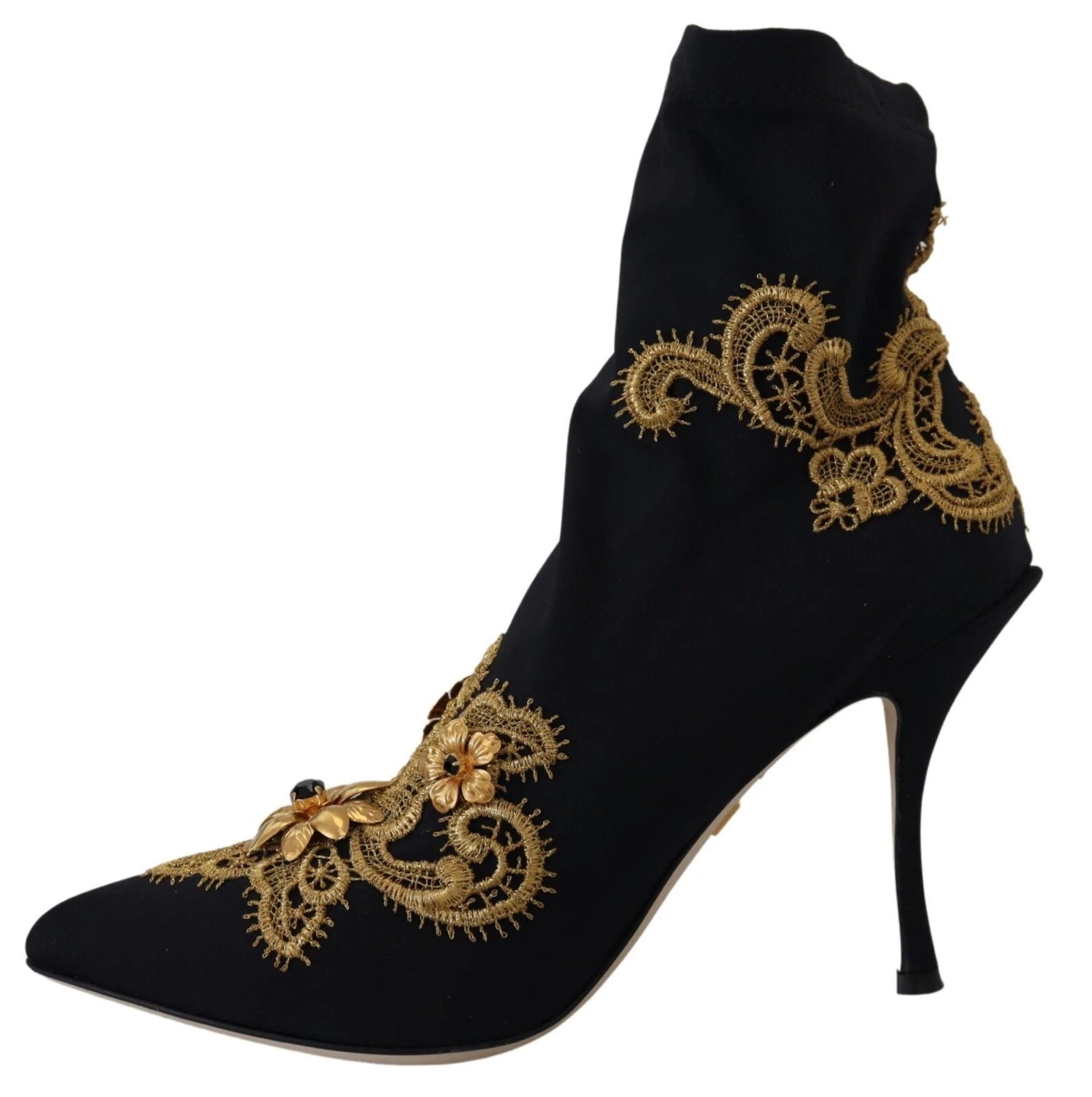 Black Gold Embroidery Crystal Boots Shoes