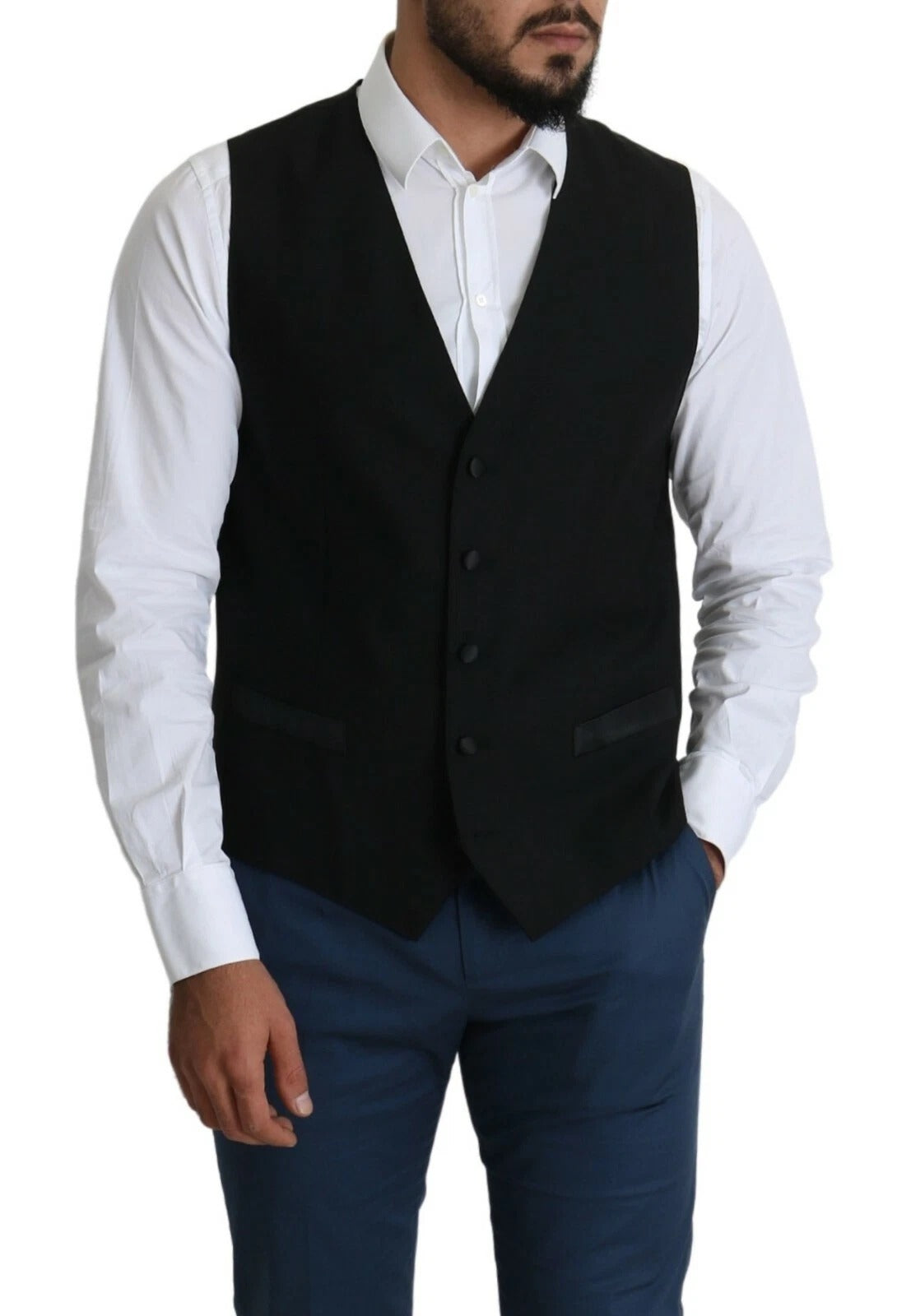 Black Wool Men Formal Waistcoat Vest
