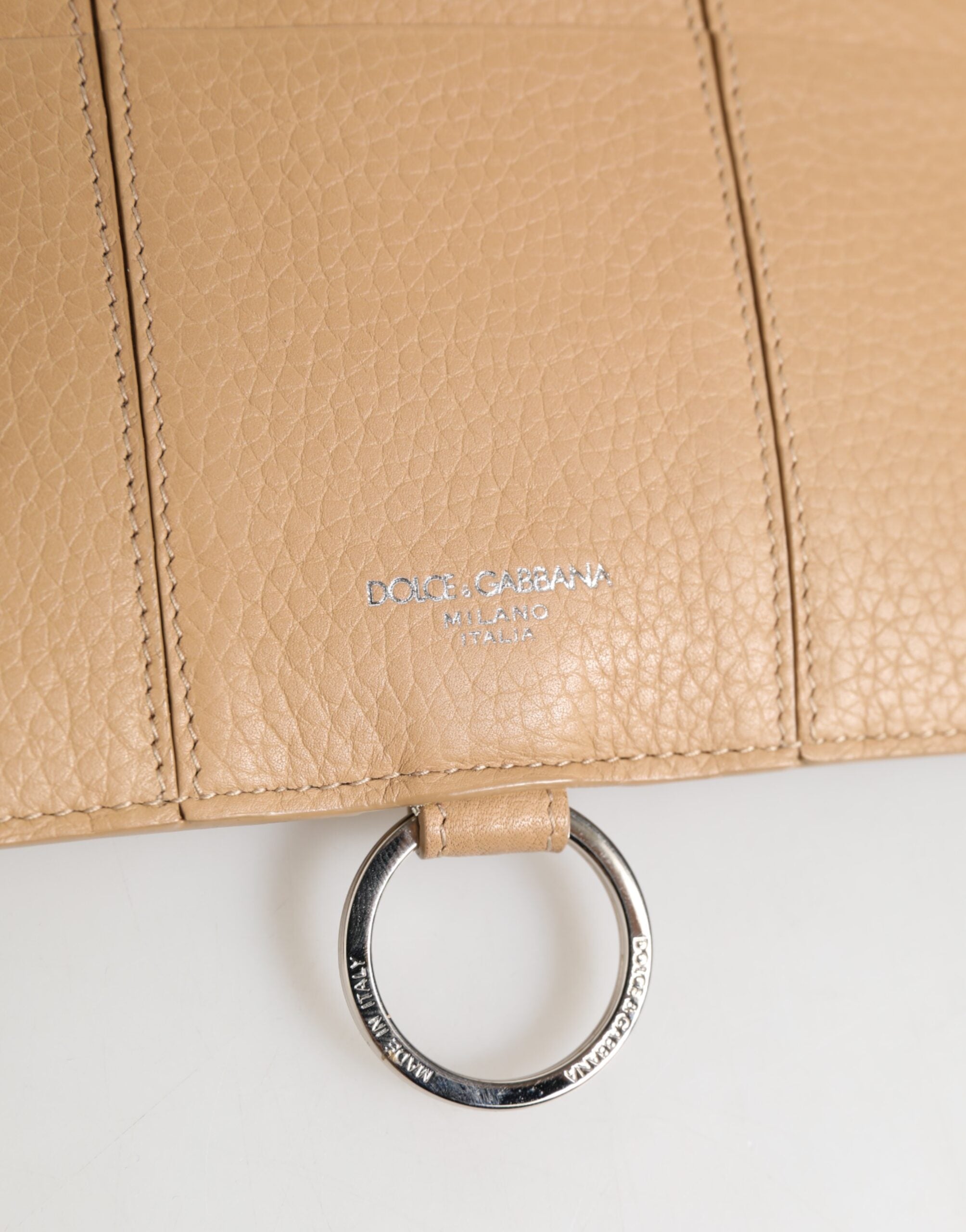 Beige Calfskin Leather Large Crossbody Card Holder Wallet