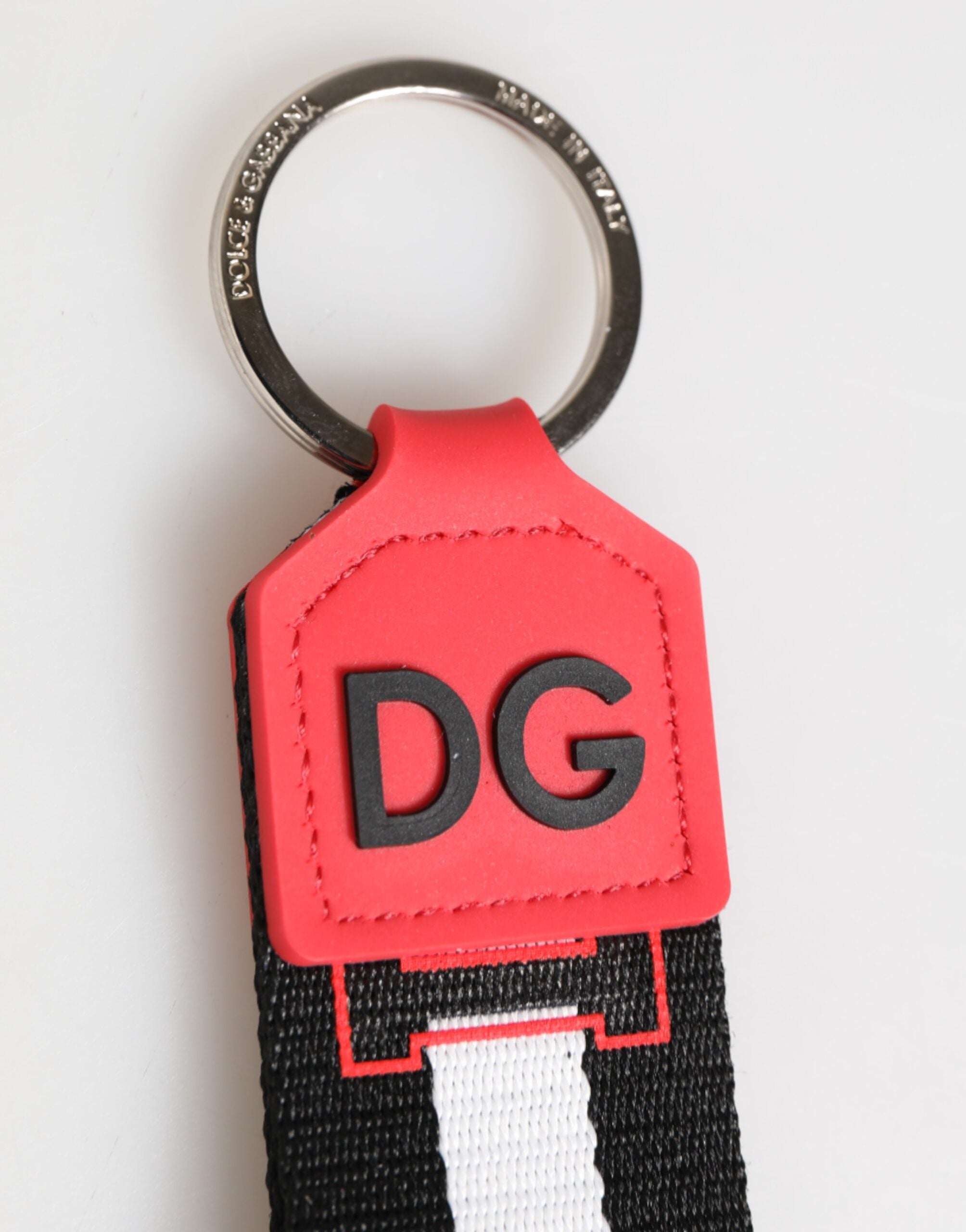 Red White DG Logo Polyester Brass Holder Keychain Keyring
