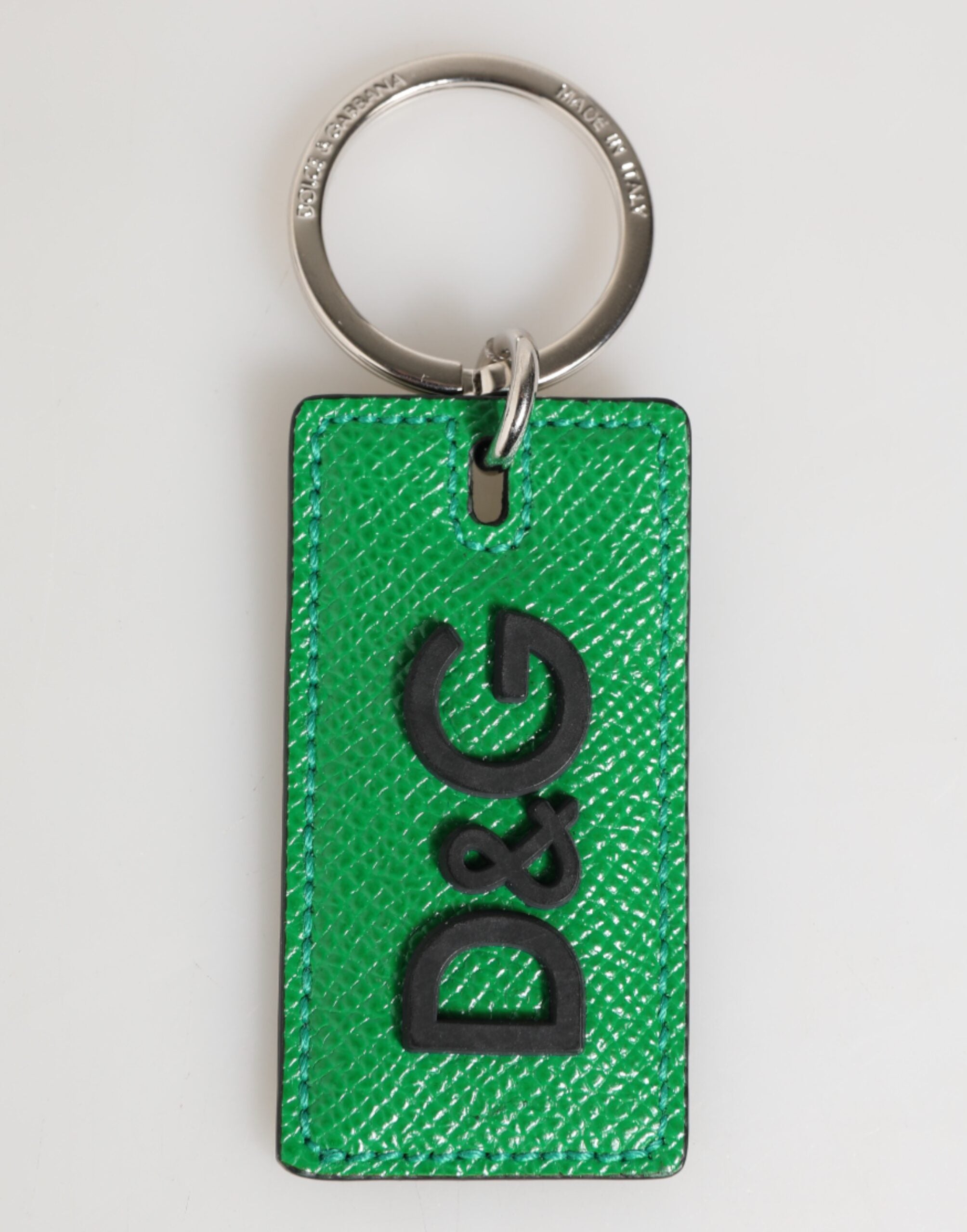 Green Leather Logo Metal Ring Keychain Holder Men Keyring