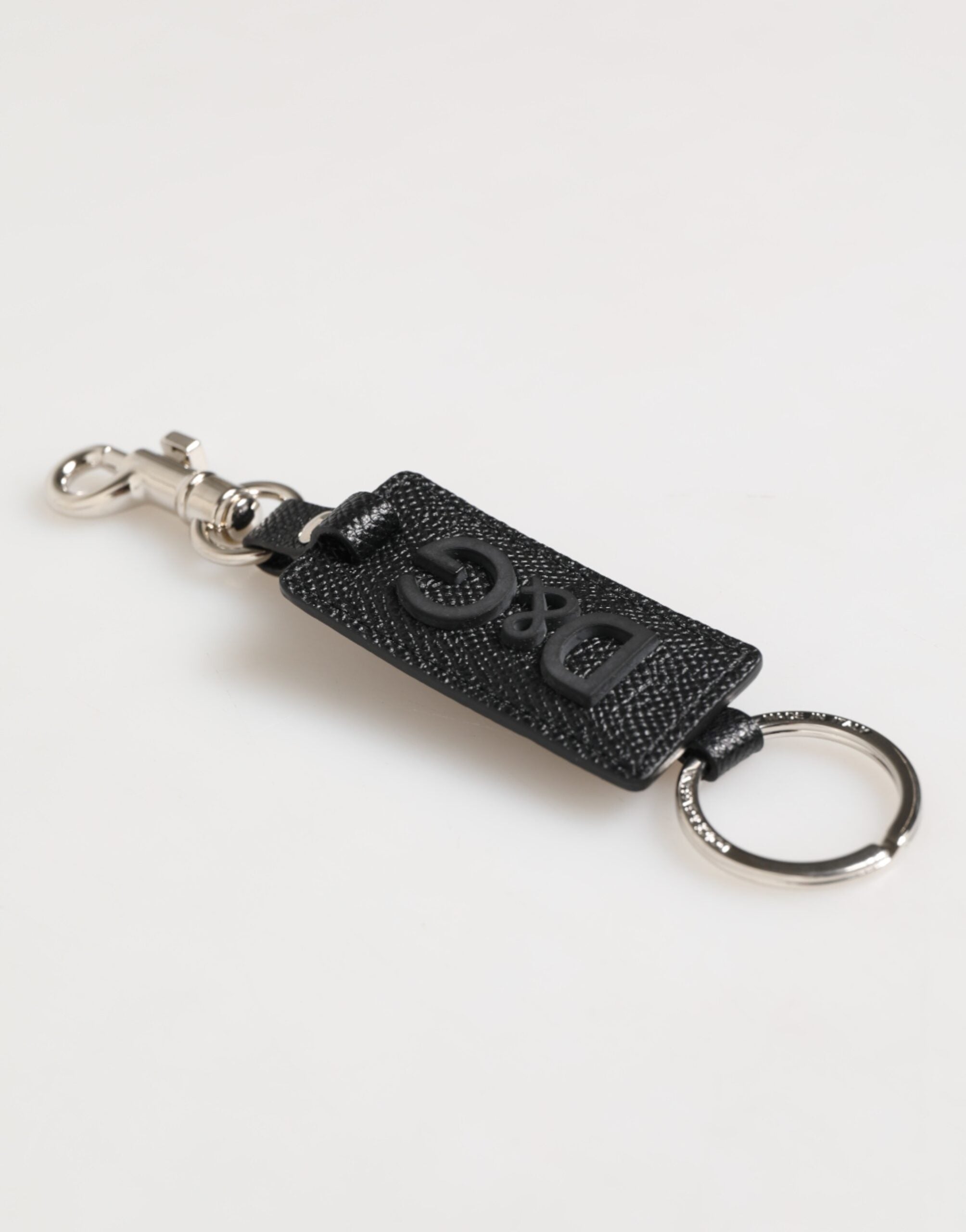 Black Leather Logo Metal Ring Keychain Holder Keyring