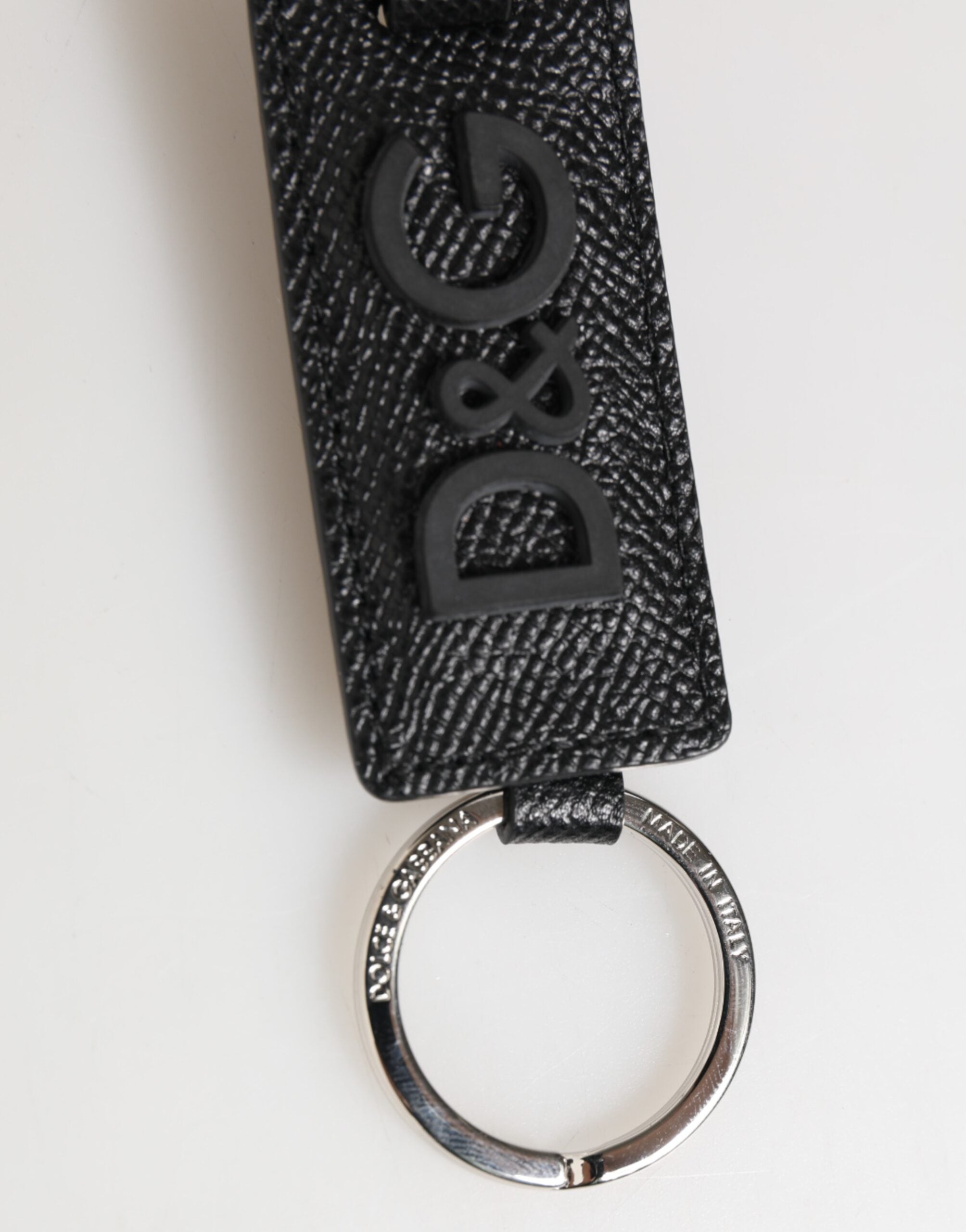 Black Leather Logo Metal Ring Keychain Holder Keyring