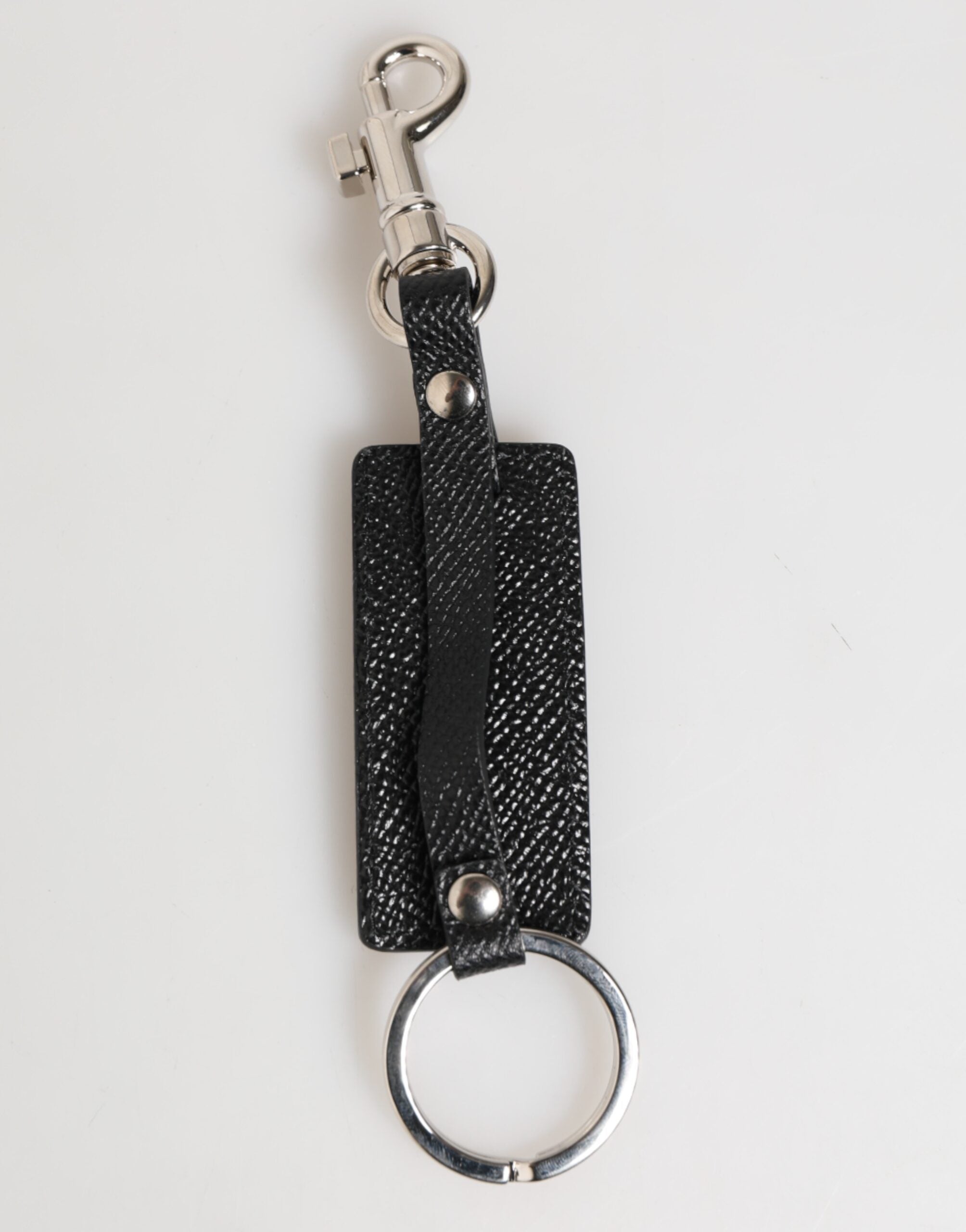 Black Leather Logo Metal Ring Keychain Holder Keyring