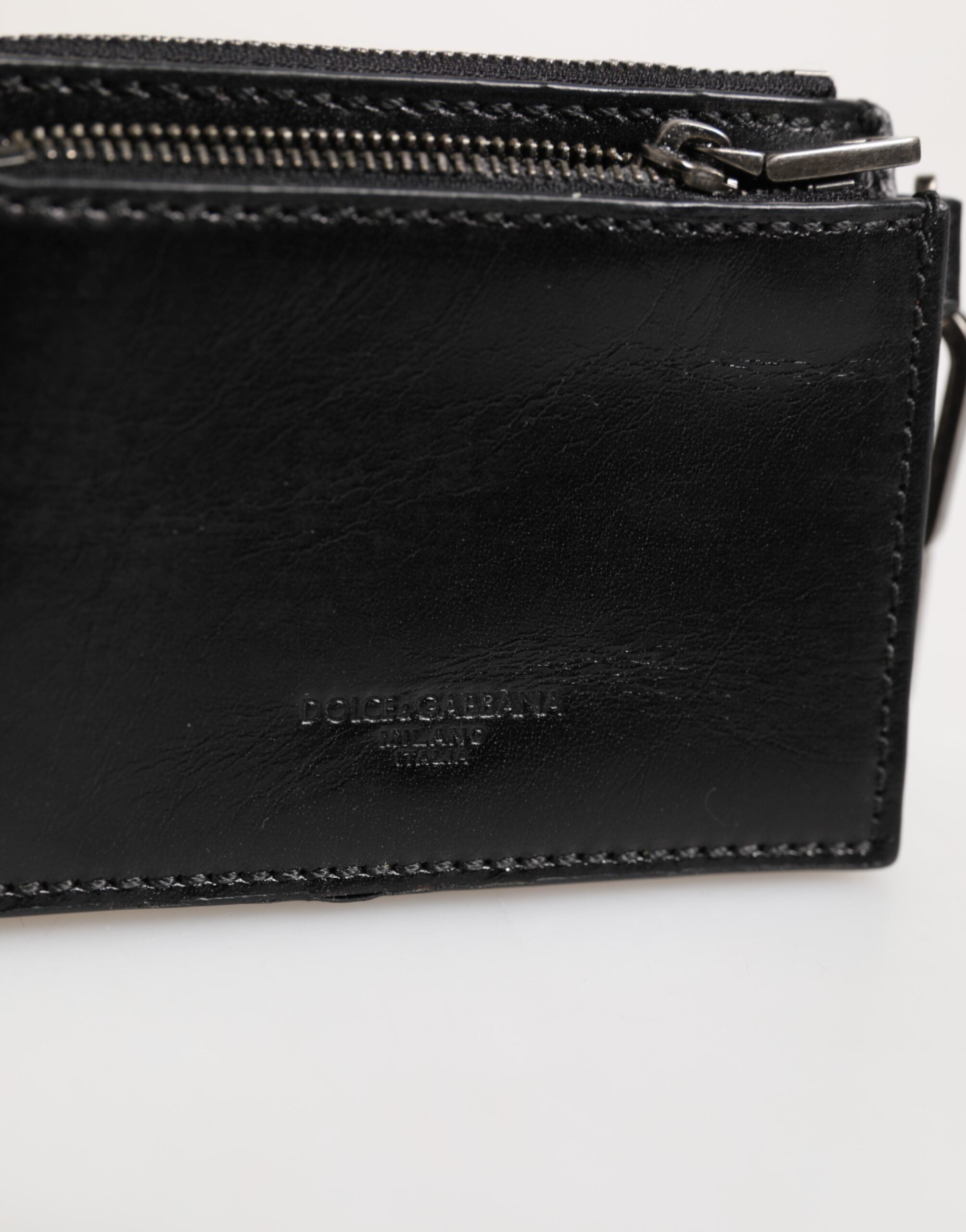 Black Leather Zip Logo Keyring Coin Purse Keyring Wallet