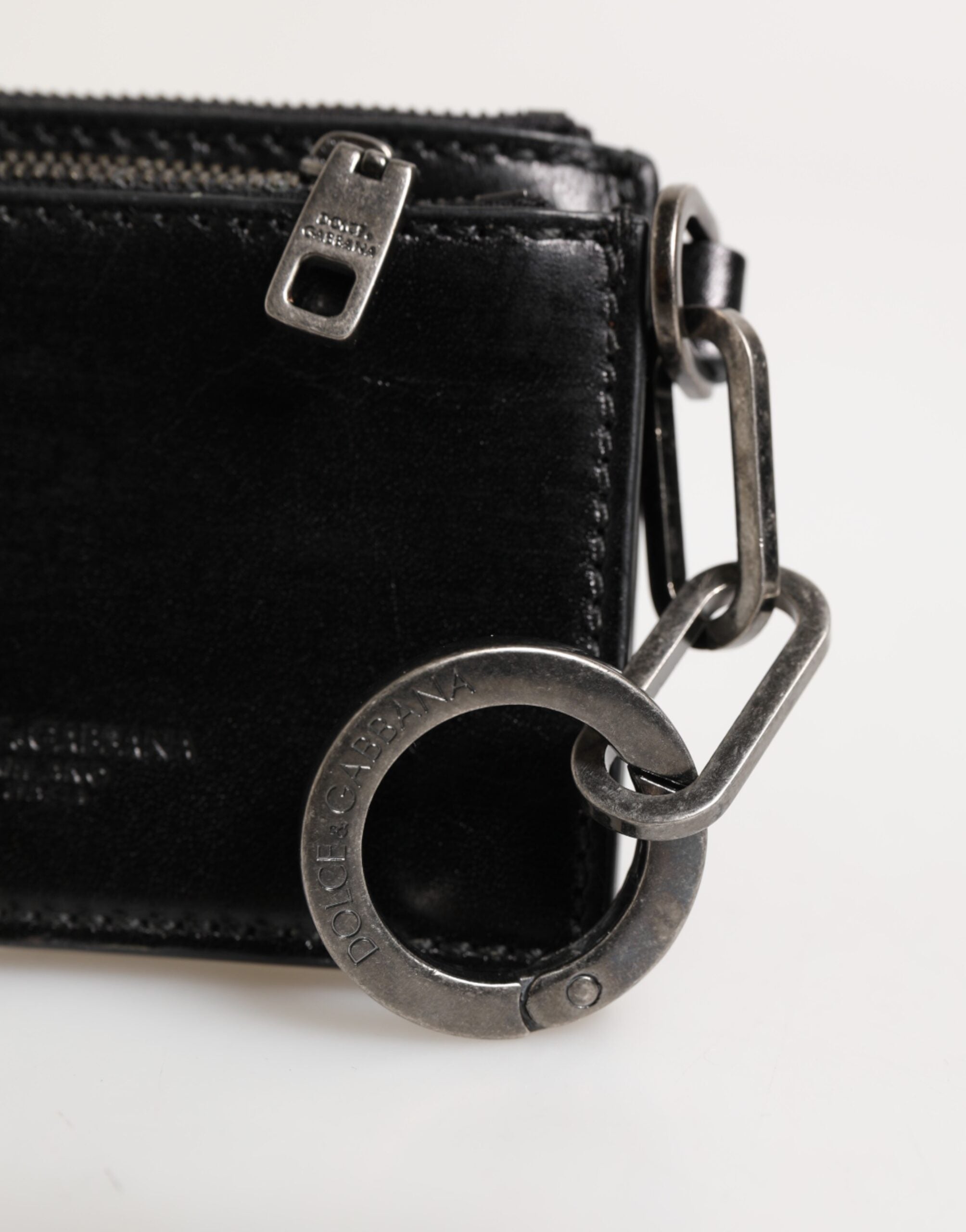 Black Leather Zip Logo Keyring Coin Purse Keyring Wallet
