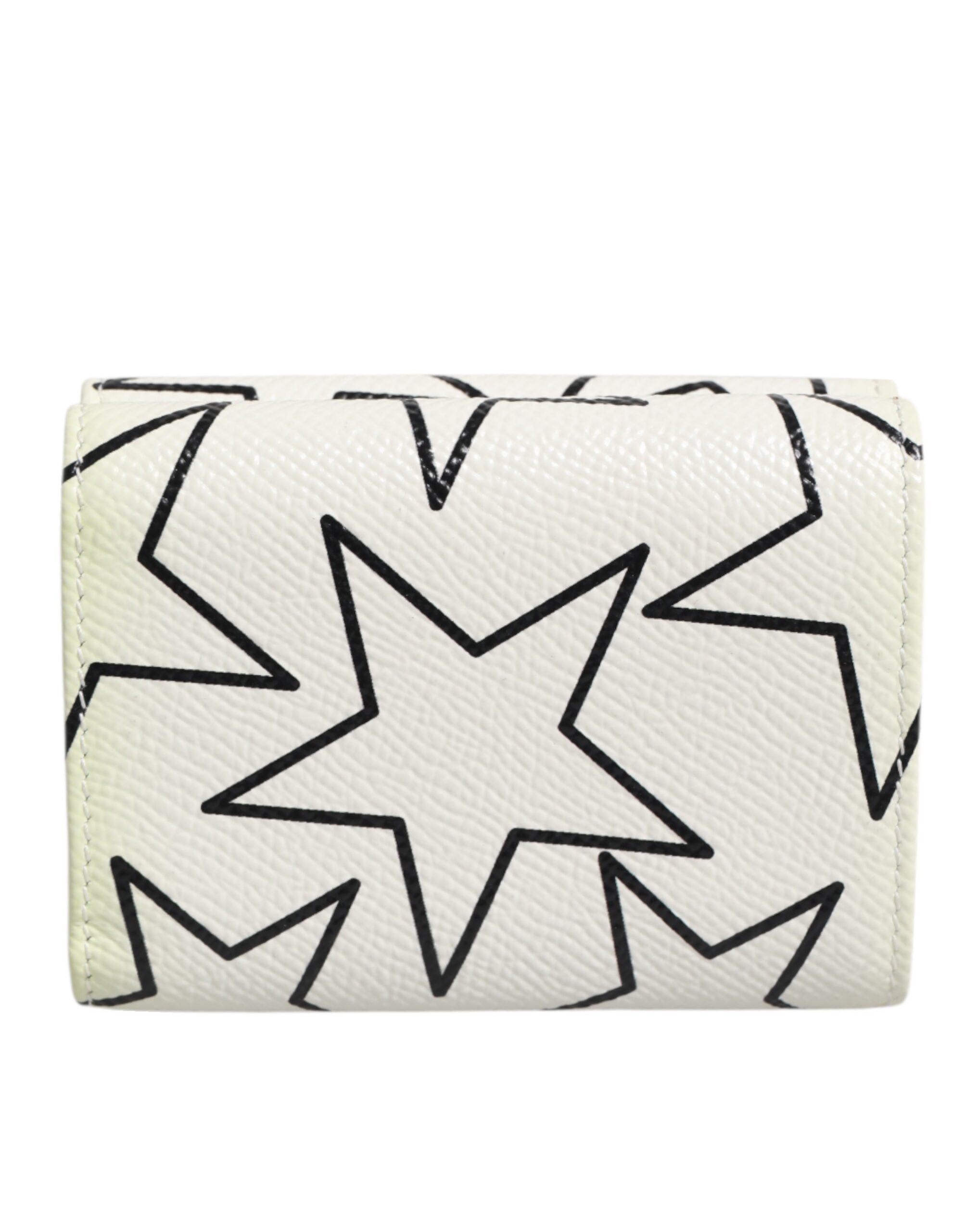 White Leather Trifold DG Star Print Card Holder Wallet