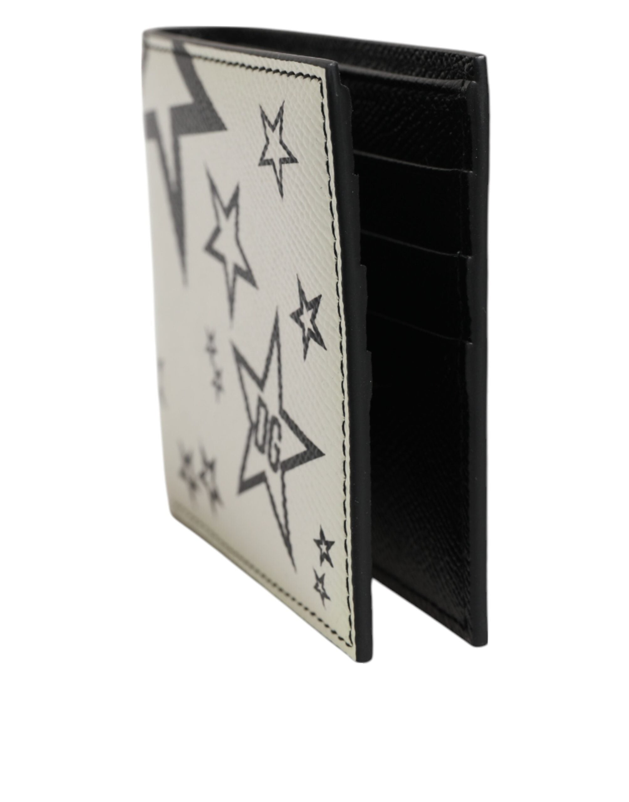 White Leather DG Star Logo Bifold Men Card Holder Wallet