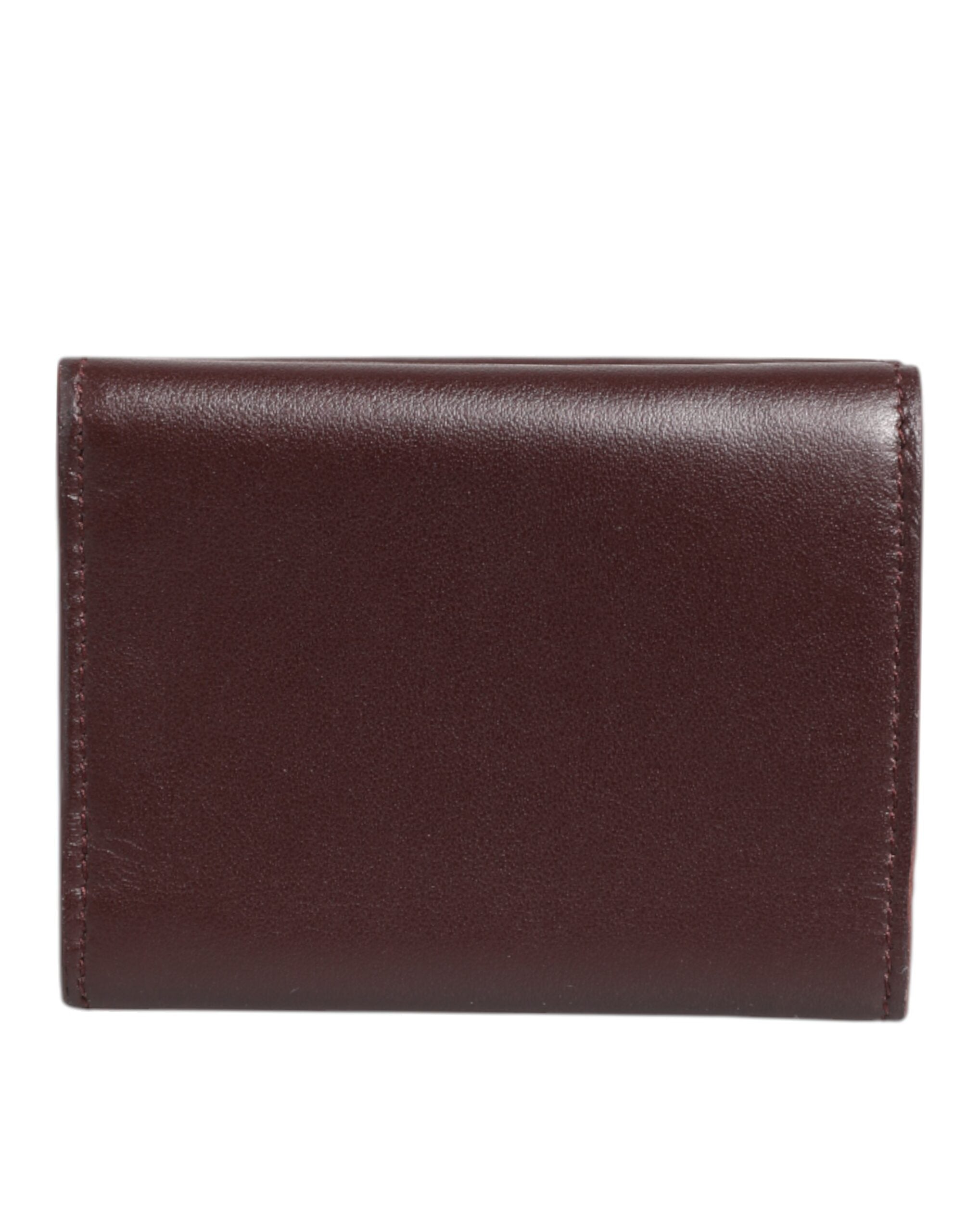Leather Embossed Logo Trifold Men Card Holder Dark Brown